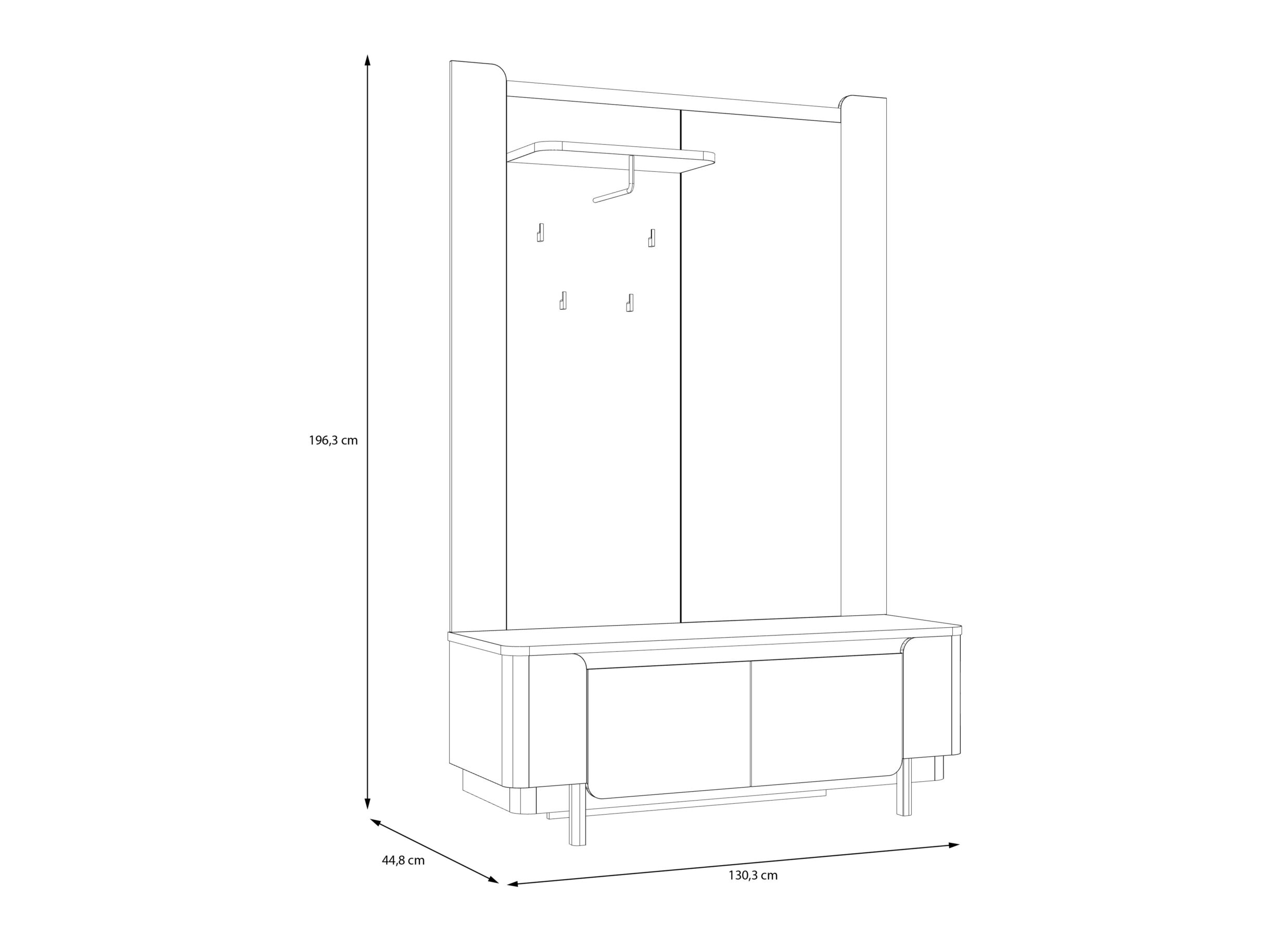 Afmetingen - Halkast Vodol 130cm - decor - zand & zwart