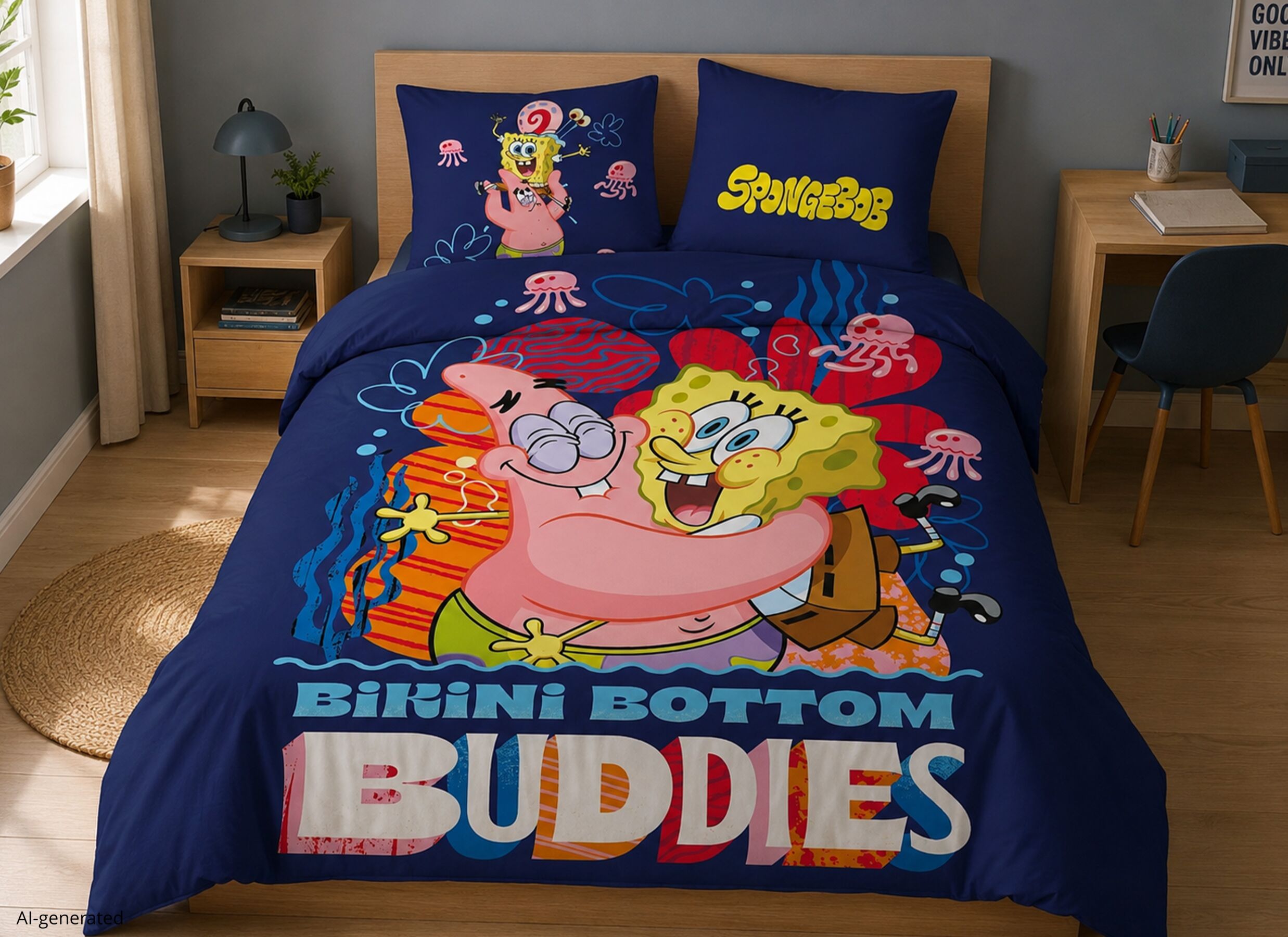 AI Generated - Housse de couette Spongebob 140x200cm - polycoton - multicolore