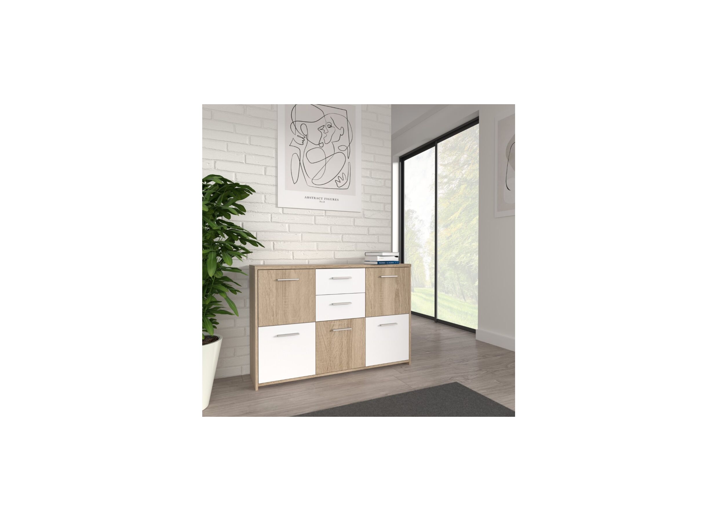 Kast Best Chest 114x30x78cm - meubelplaat - sonoma eik/wit