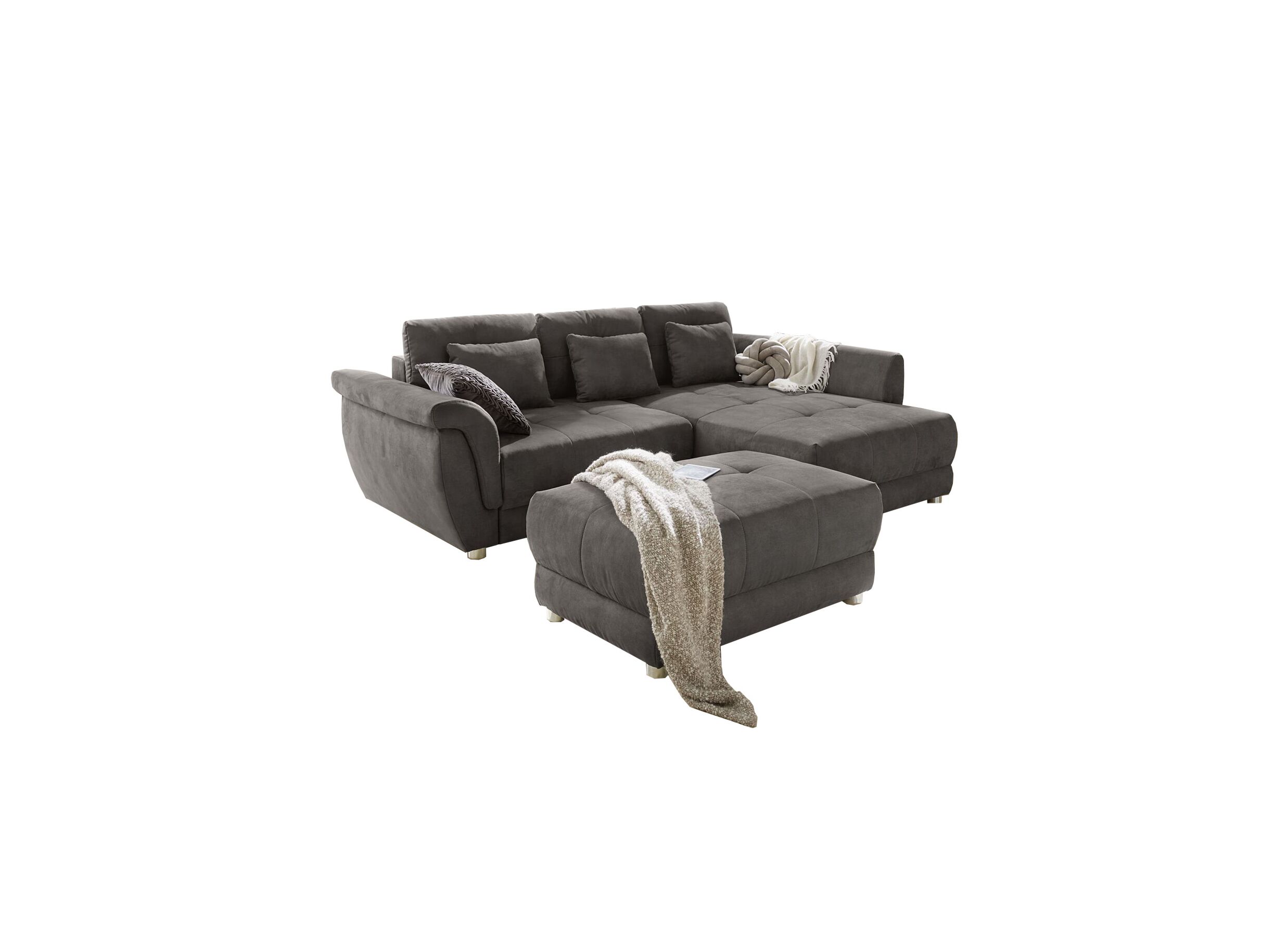 Canapé d'angle La Spezia tissu brun avec fonction lit/ rangement - Canapé d'angle La Spezia 258x192cm - tissu - brun avec fonction lit/ rangement
