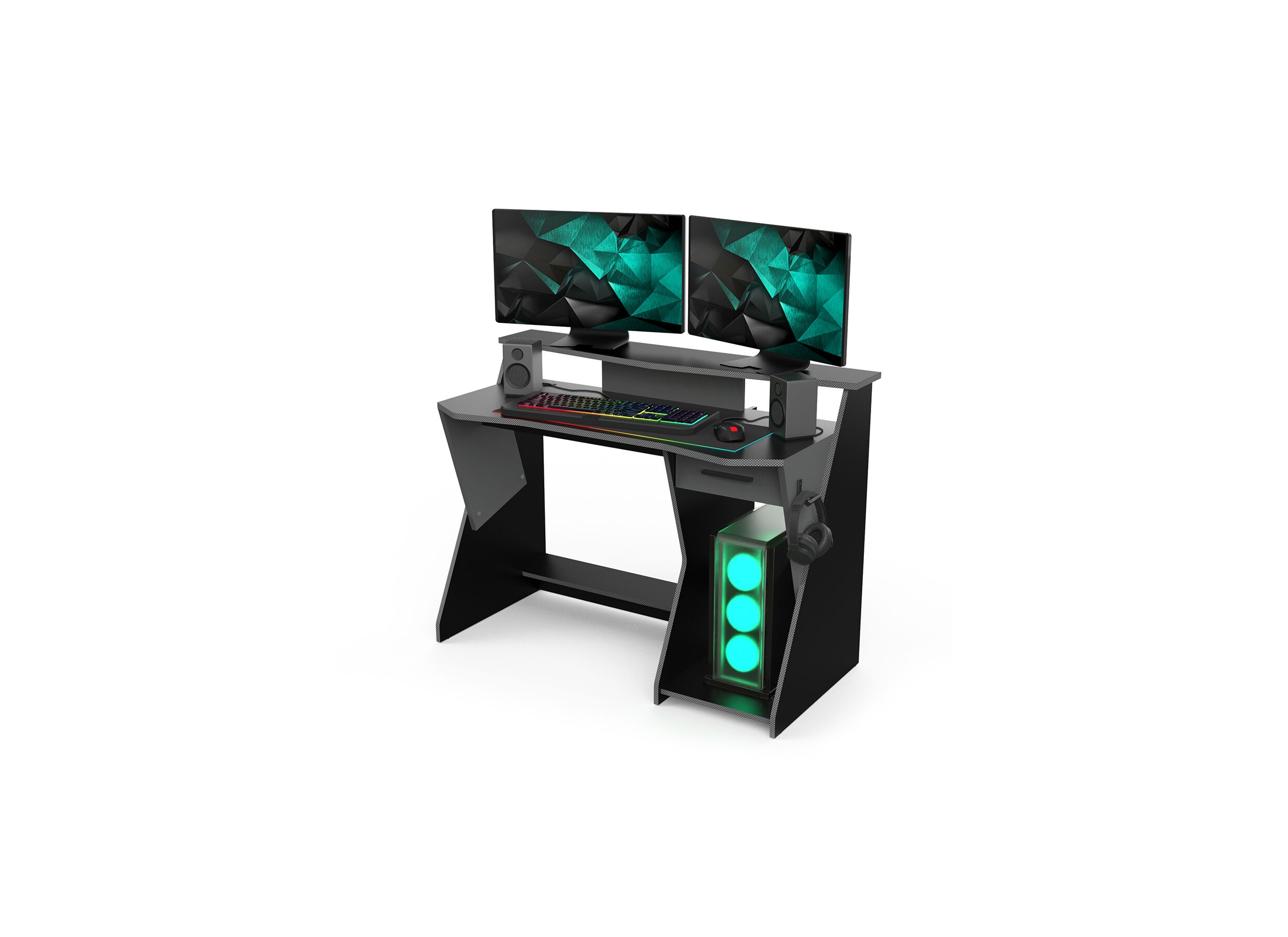 Gamingbureau Skin 124x60cm - melamine - zwart & grijs