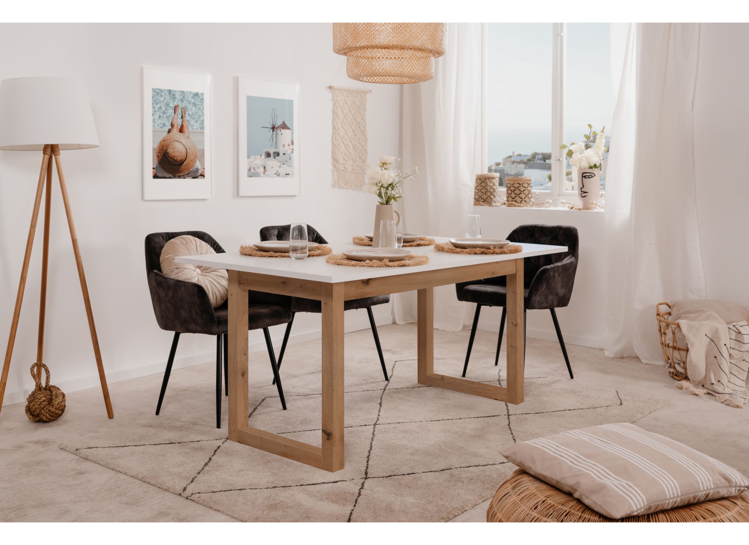 Sfeerfoto - Tafel Denver 160/200x90cm - decor - wit & artisanale eik