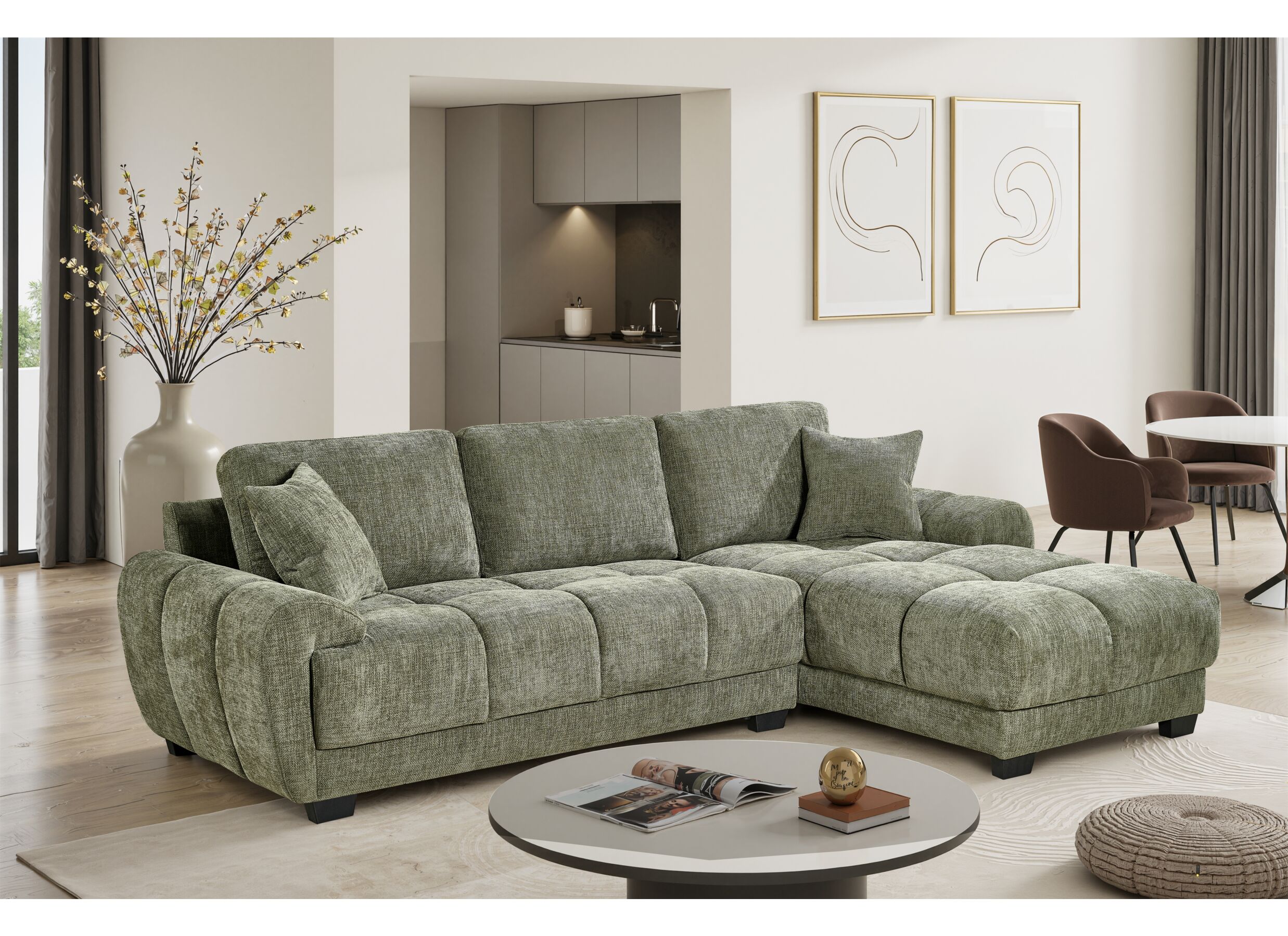 Sfeerfoto - Hoeksalon Conway 259x164cm - polyestervezel - groen