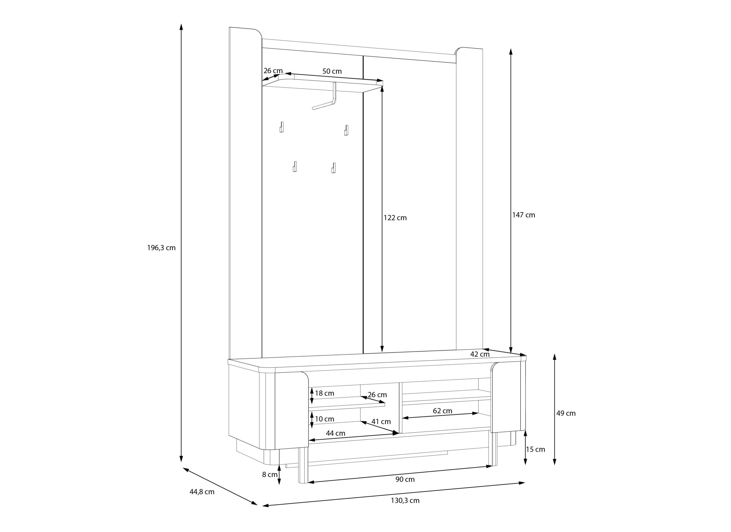 Afmetingen - Halkast Vodol 130cm - decor - zand & zwart