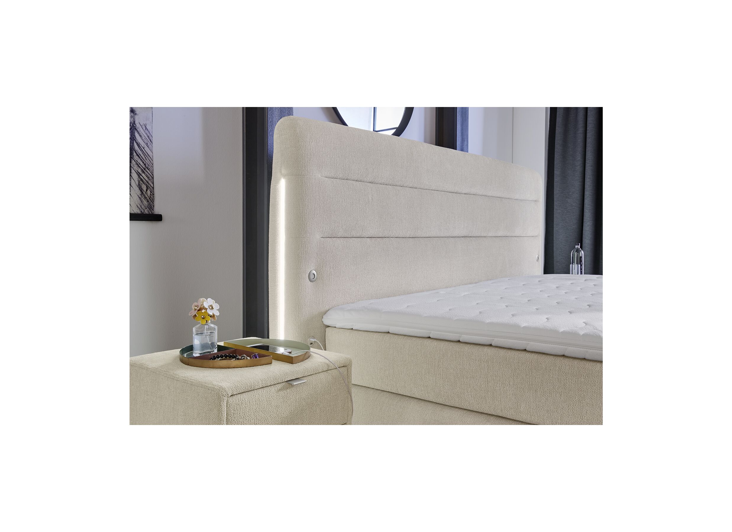 Boxspring Livia Normal 180x200cm - tissu - greige
