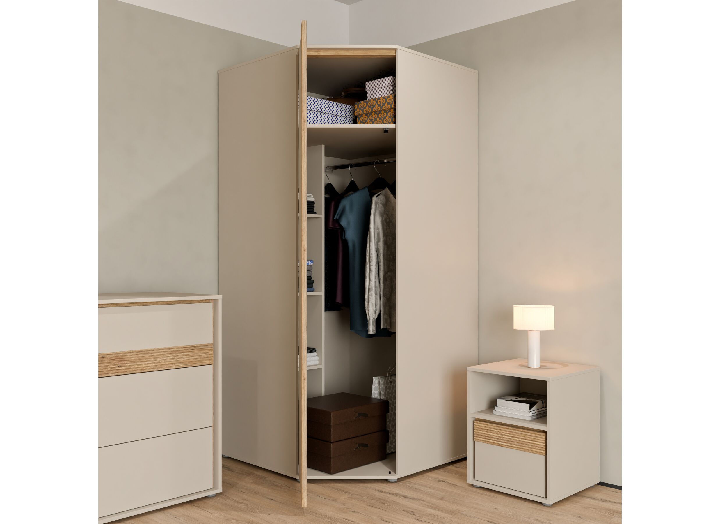 Foto ambiance - Garde-robe Wexlin 92x92x194cm - décor - sand & mauvella oak