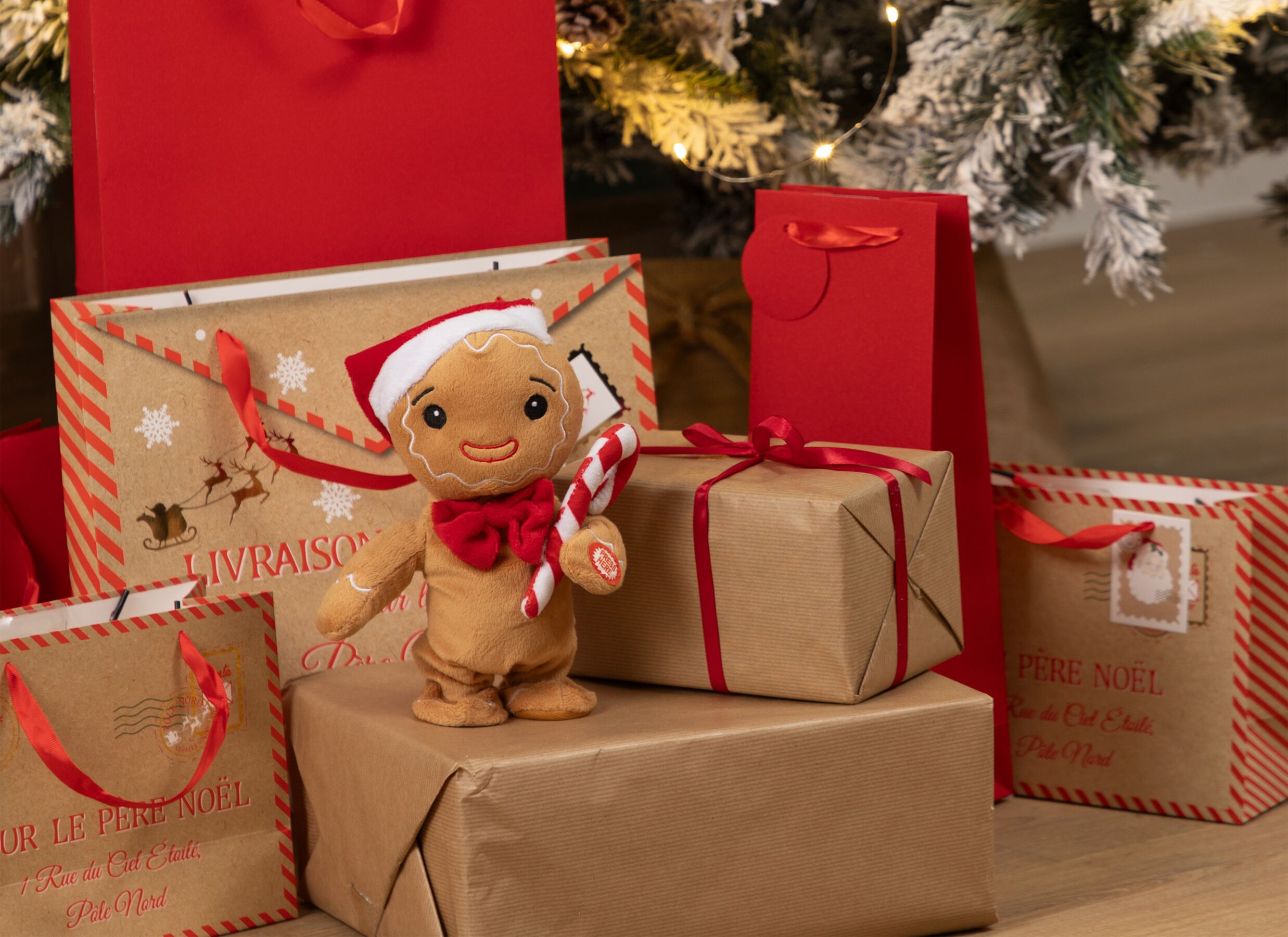 Foto ambiance - Décoration de Noël Pain d'épice H20cm - tissu - marron & rouge