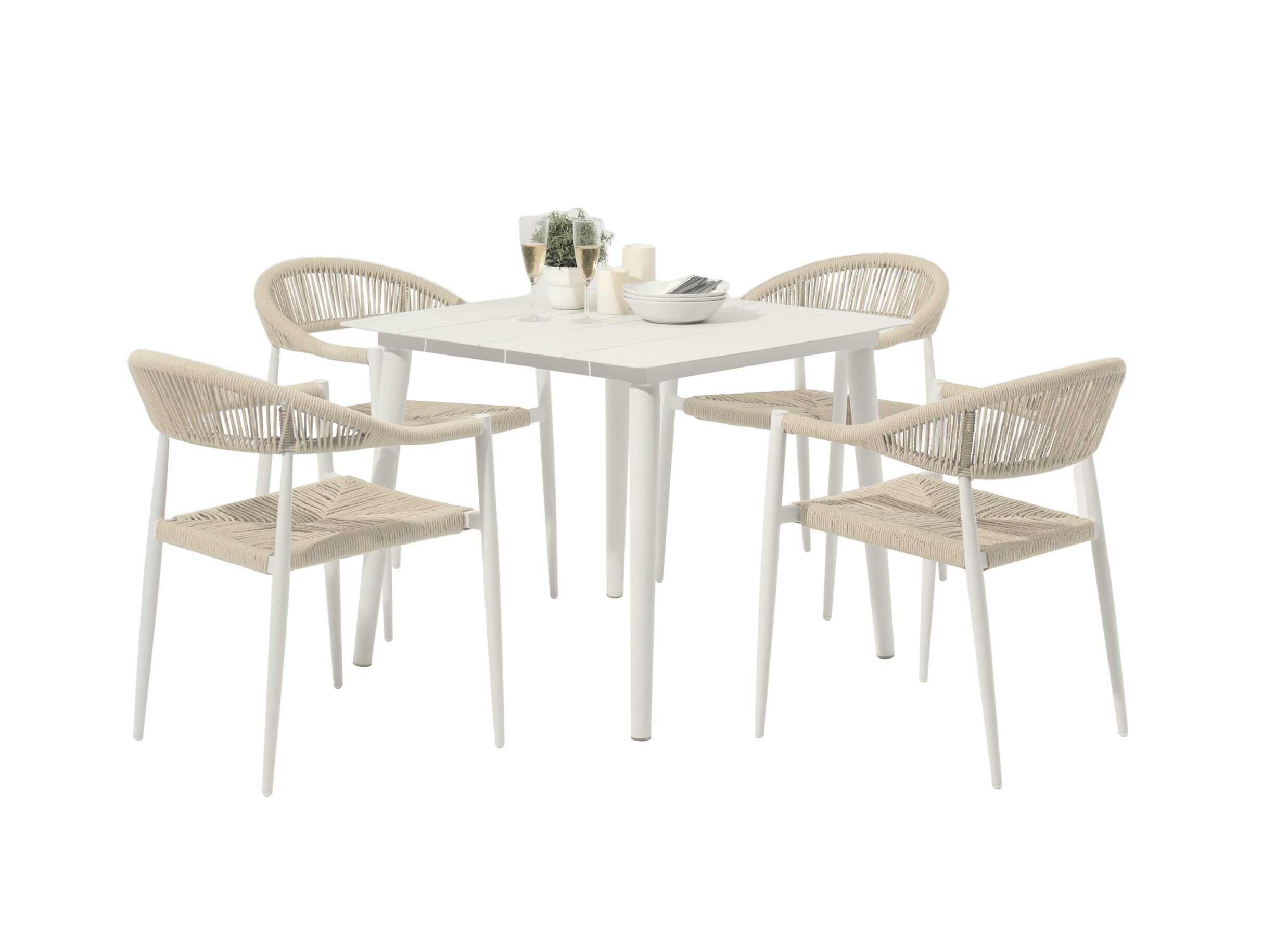 Photo ensemble - Table de jardin Montana 90x90cm - aluminium - greige