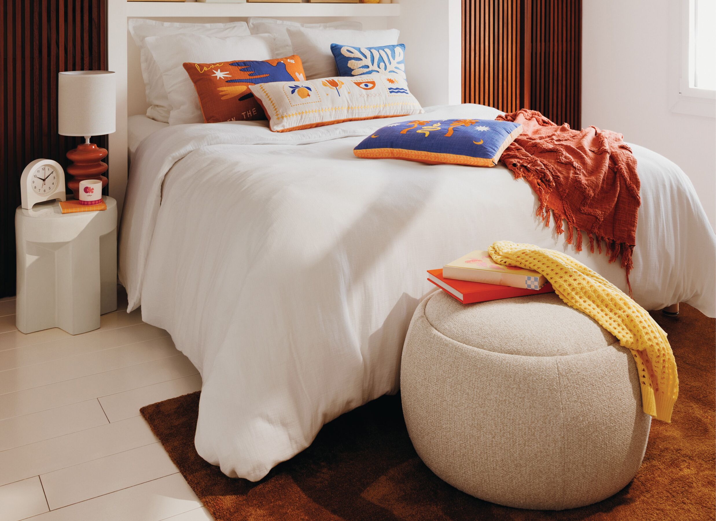 Foto ambiance - Pouf Elior avec rangement Ø60cm - bouclé - crème