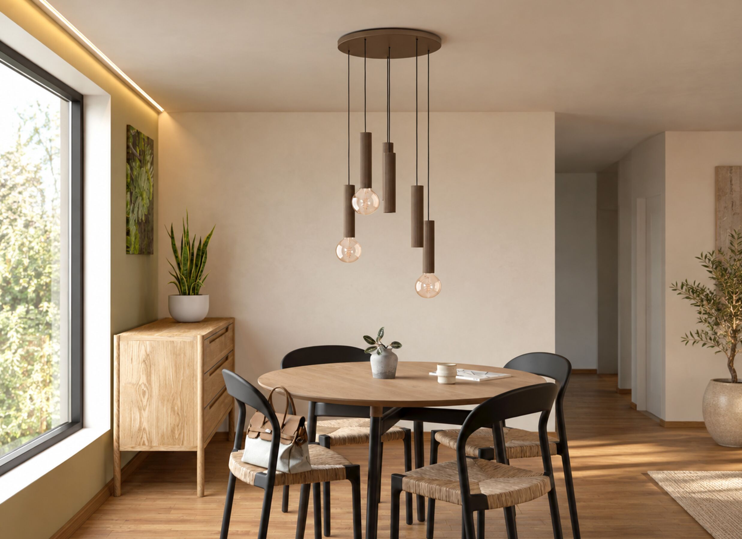 Foto ambiance - Suspension Fariolo Ø48xH118cm 3x40W E27 & 3x7W GU10 - acier - bronze