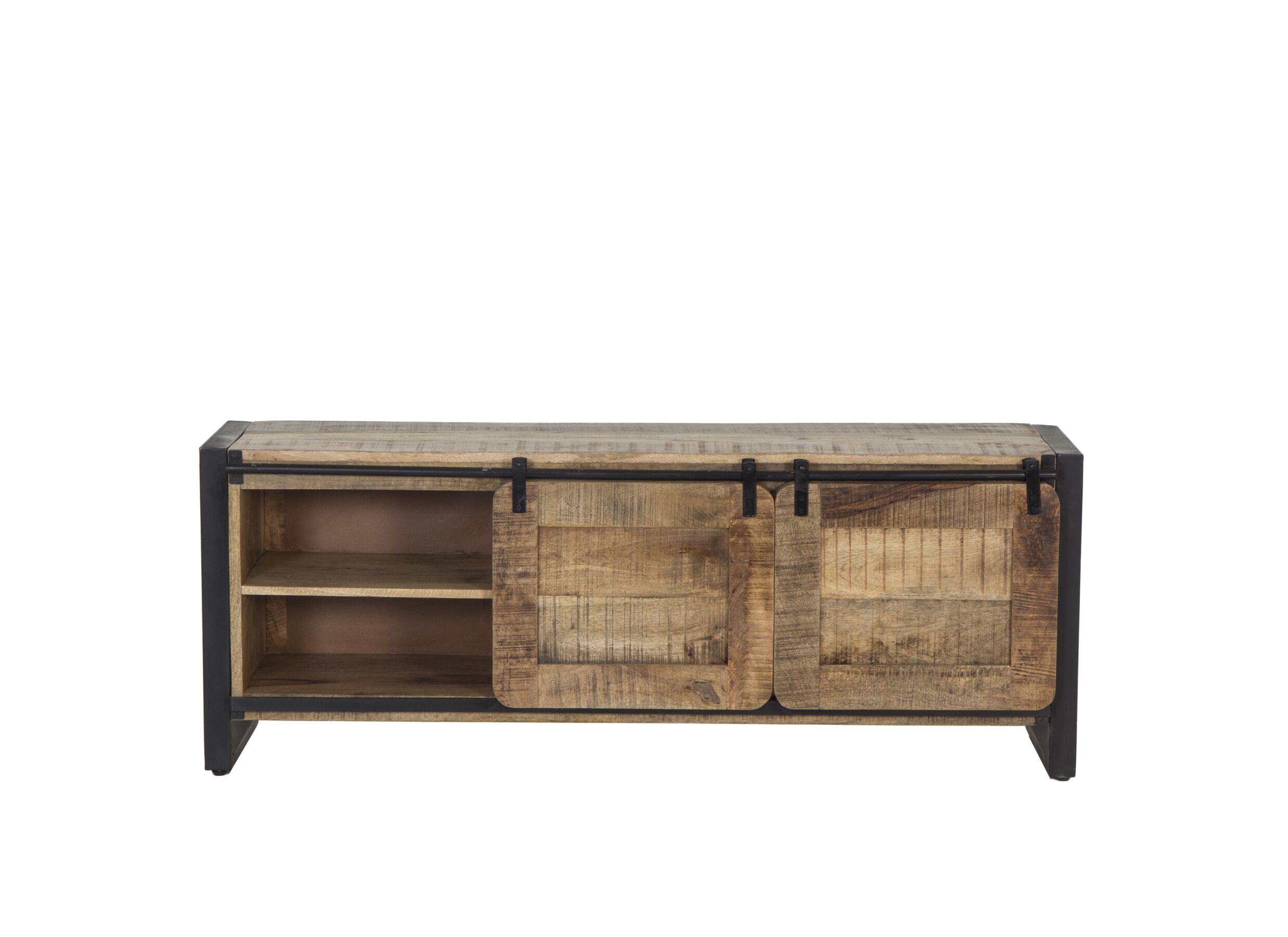 Meuble TV Woodstock 160x45cm - manguier massif & métal - naturel/noir
