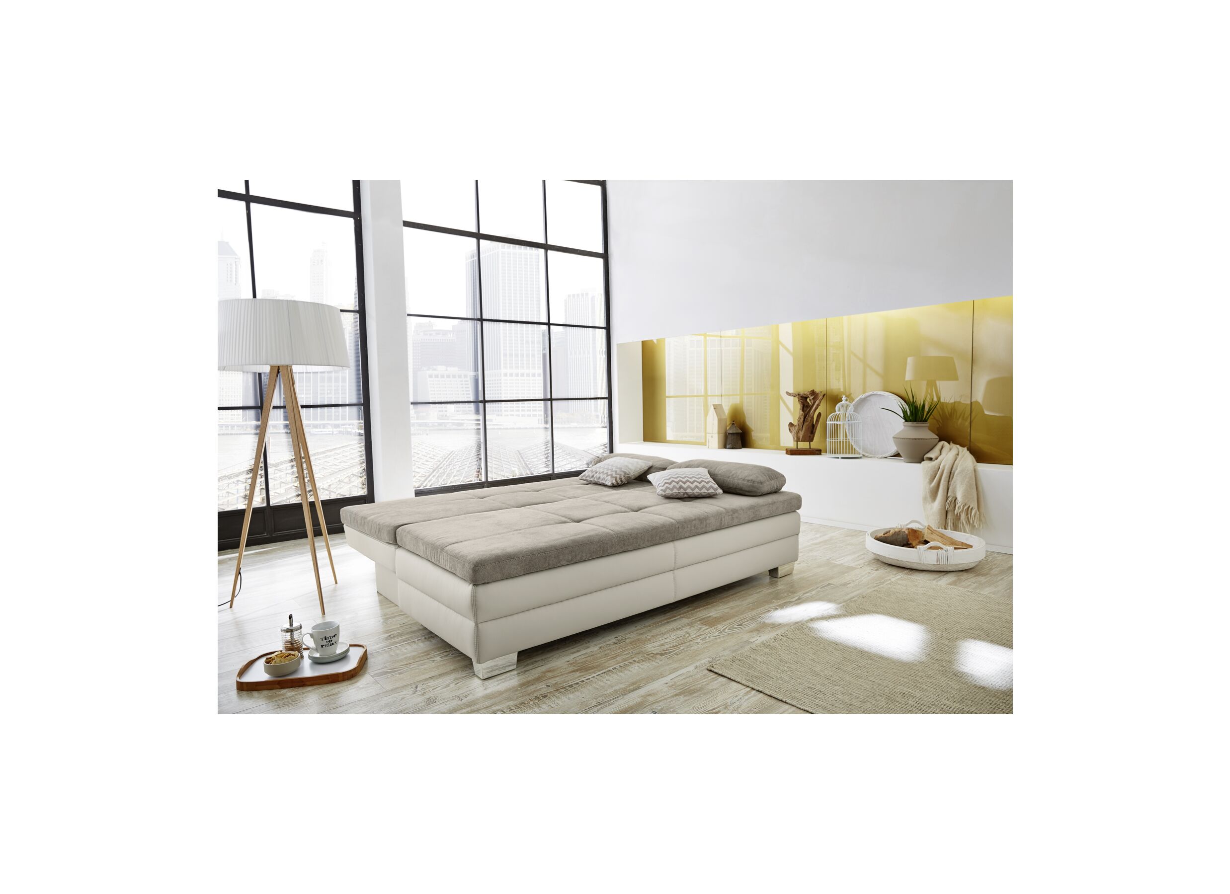 Zetelbed Lincoln 2 persoons stof lederlook taupe beige