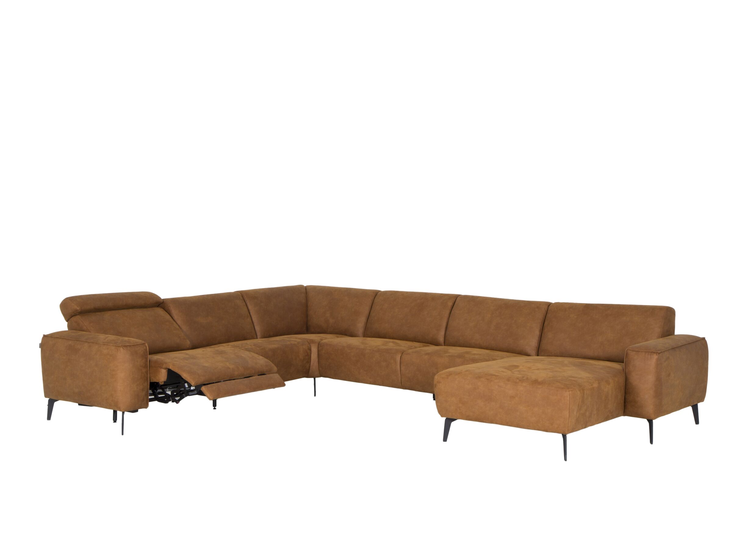 Canapé d'angle 2290 371x281cm - tissu - cognac avec relax