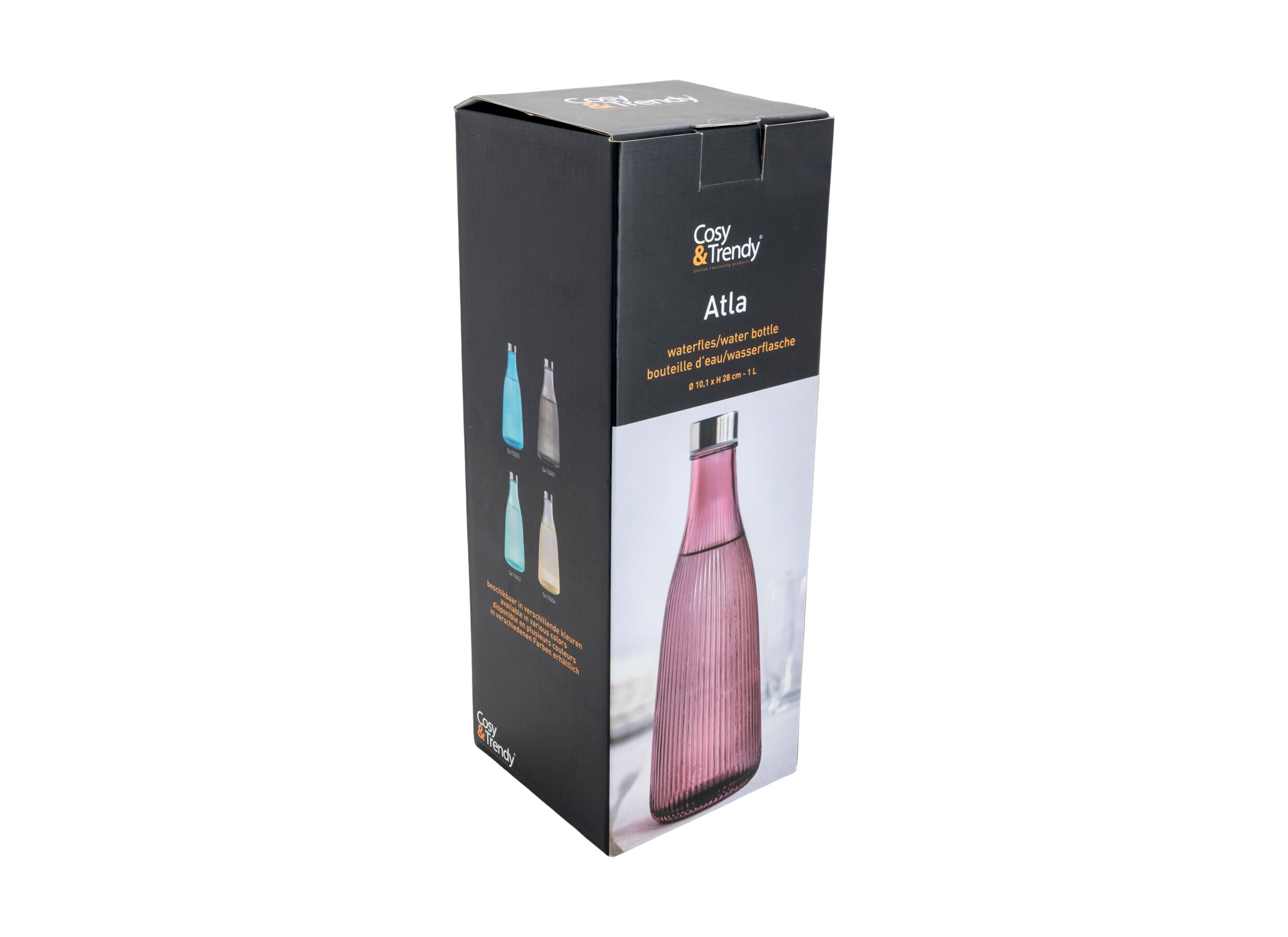 Overzichtsfoto - Waterfles Atla 1L - glas - deep maroon
