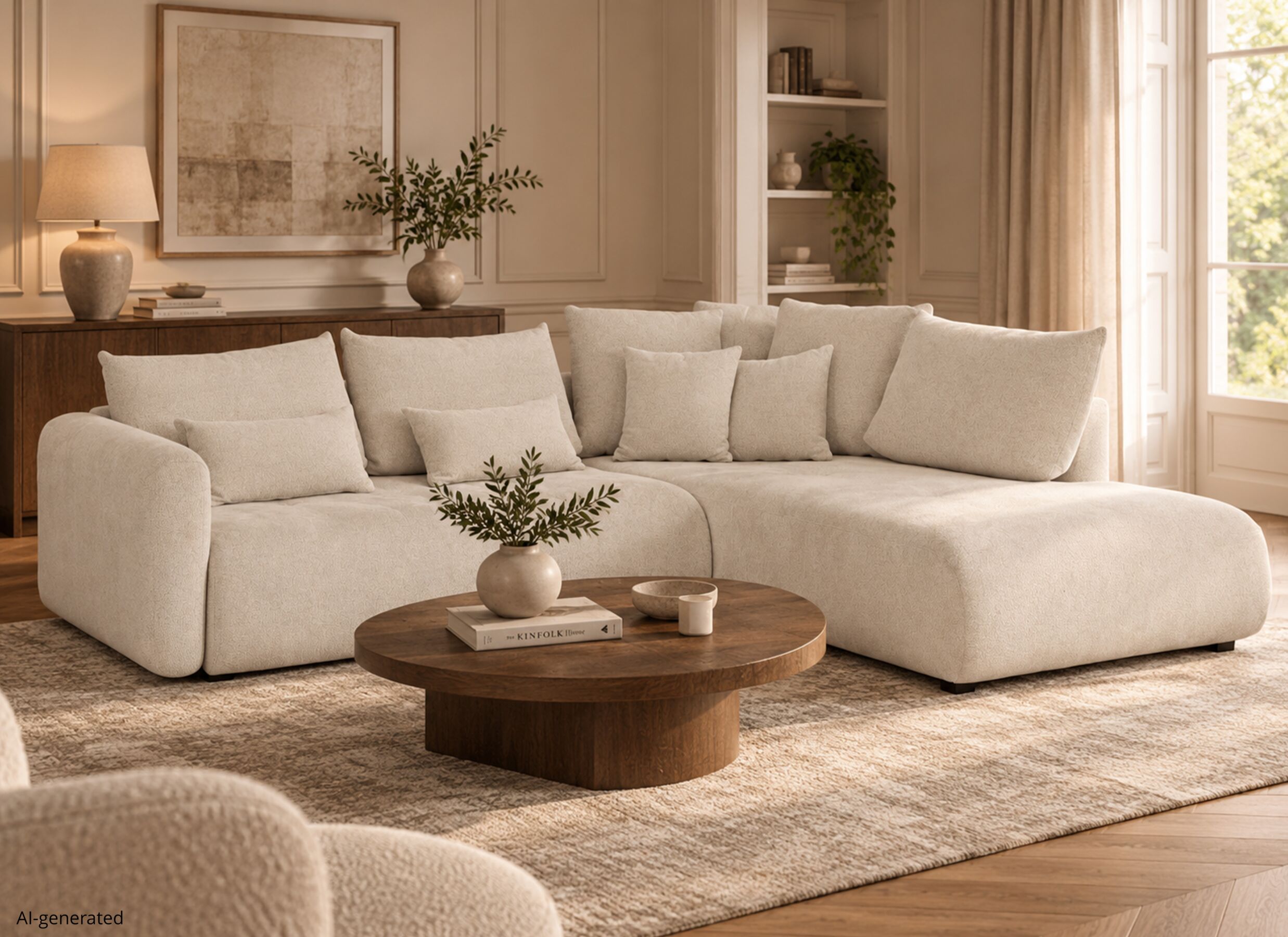AI Generated - Hoeksalon Olivio 289x234cm - stof - beige