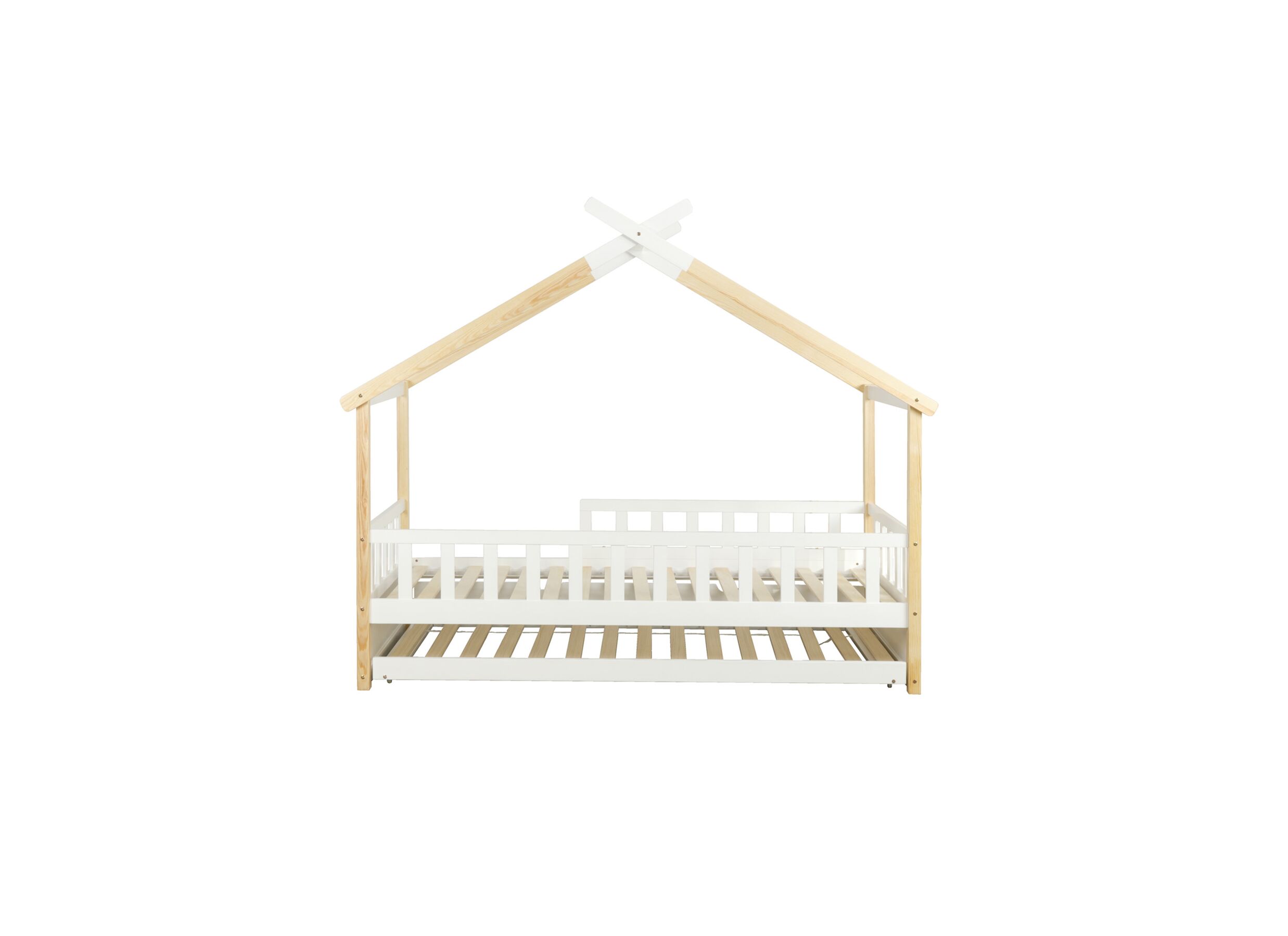 Aperçu - Lit de maison Guinevere 90x200cm avec tiroir de lit supplémentairet - pin massif - naturel blanc