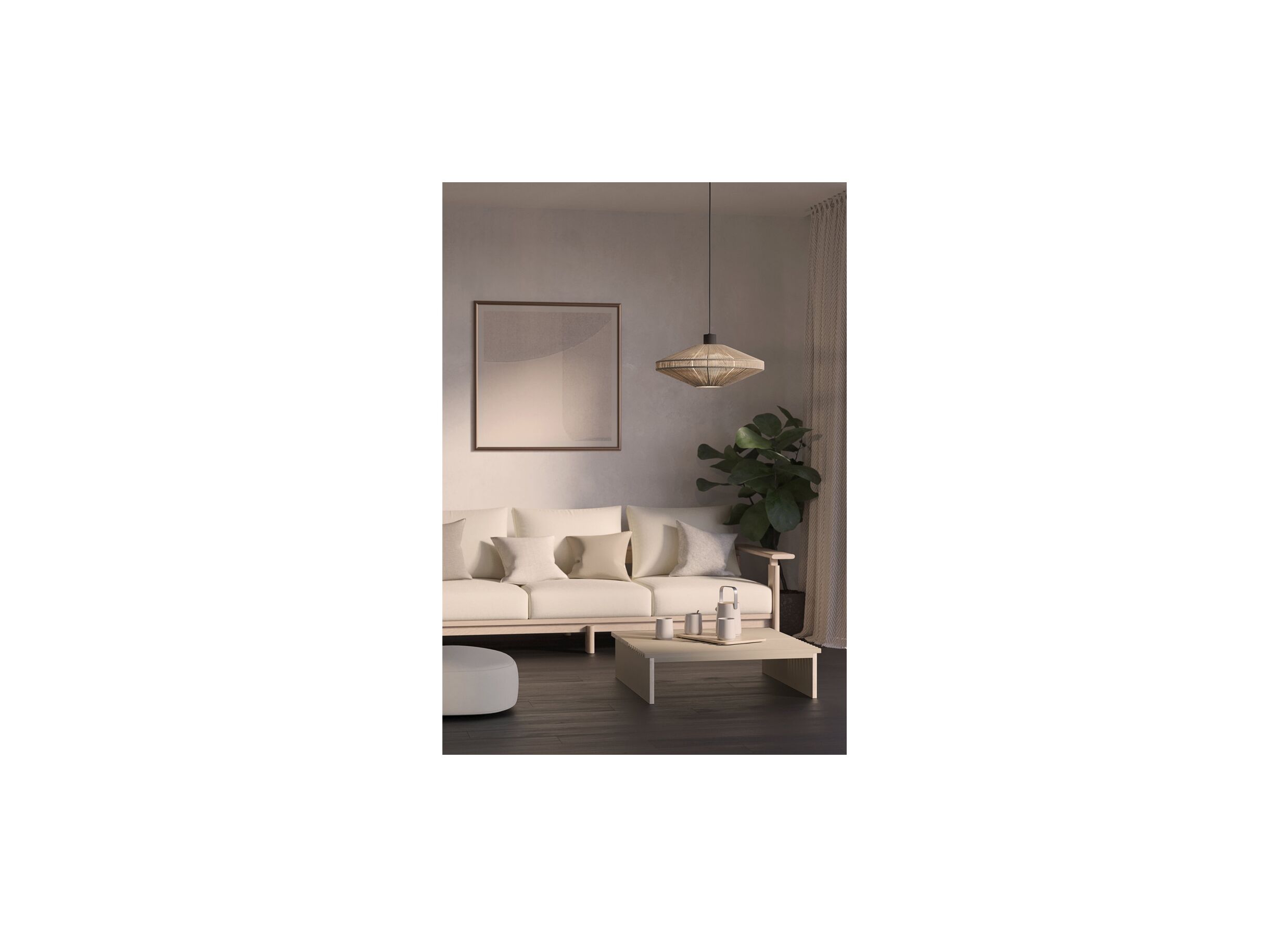 Sfeerfoto - Hanglamp Midsumer Ø38cm 40W E27 staal stof créme
