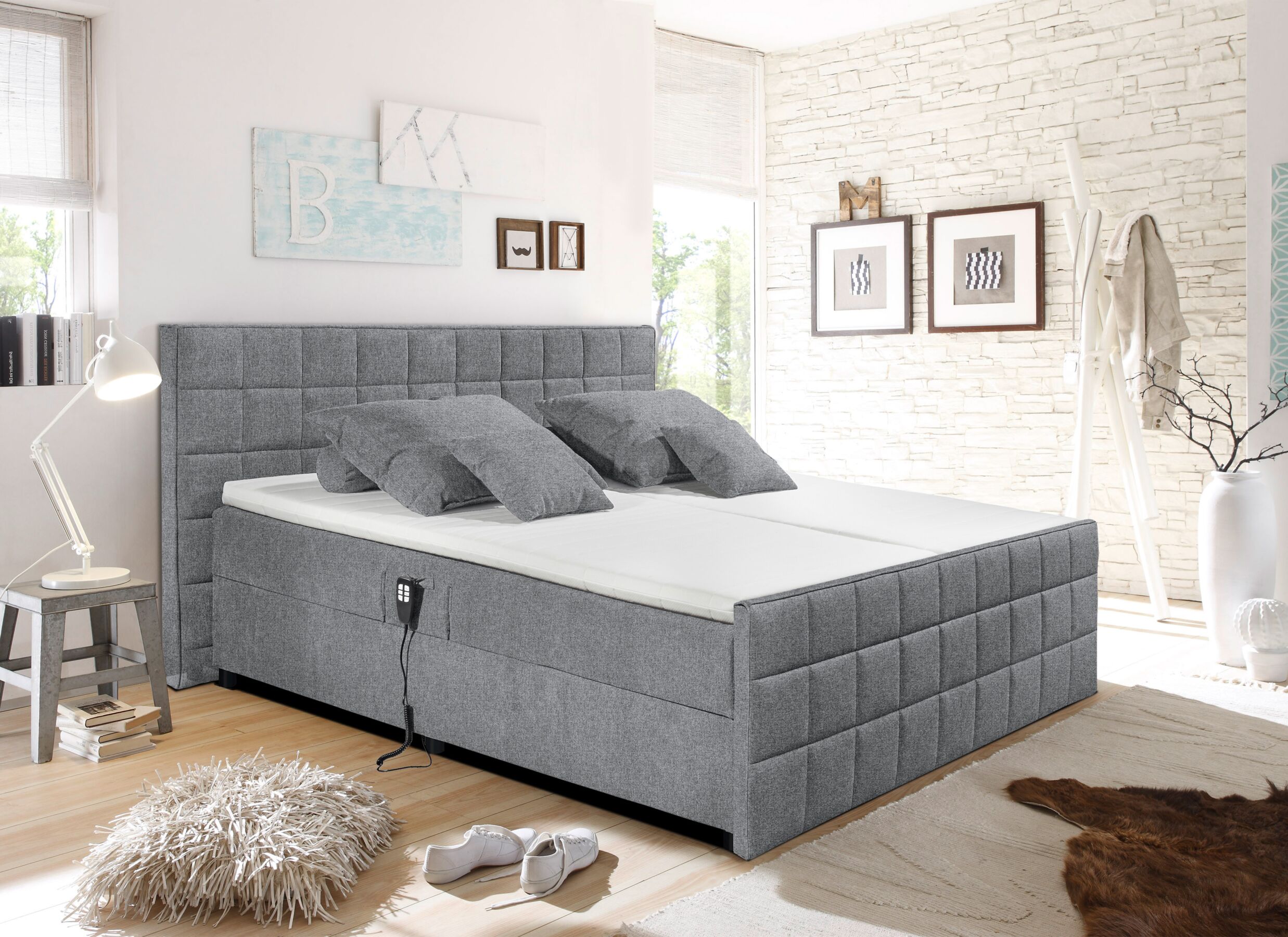 Sfeerfoto - Bedbox Gabun 180x200cm - stof - grijs elektrisch