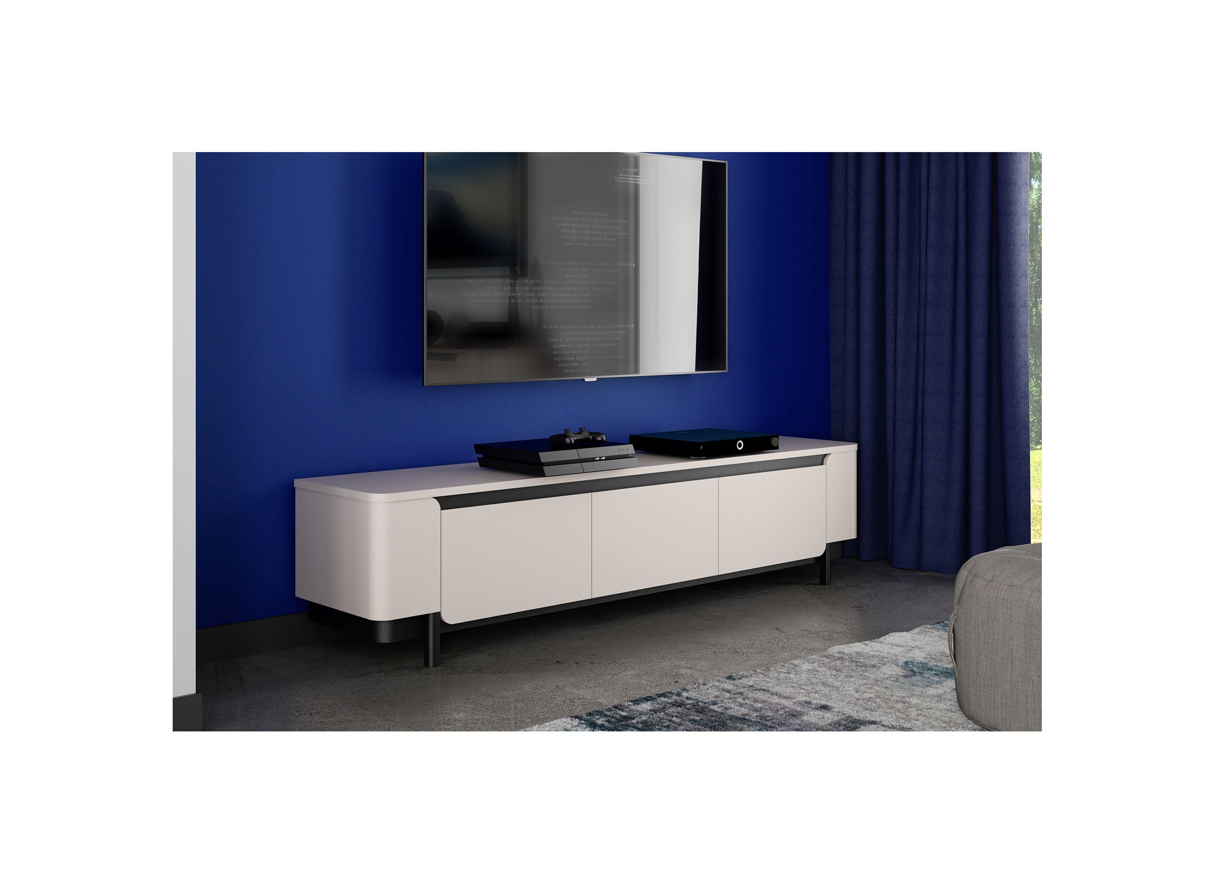 Tv-meubel Vodol 205cm - meubelplaat - zand/zwart