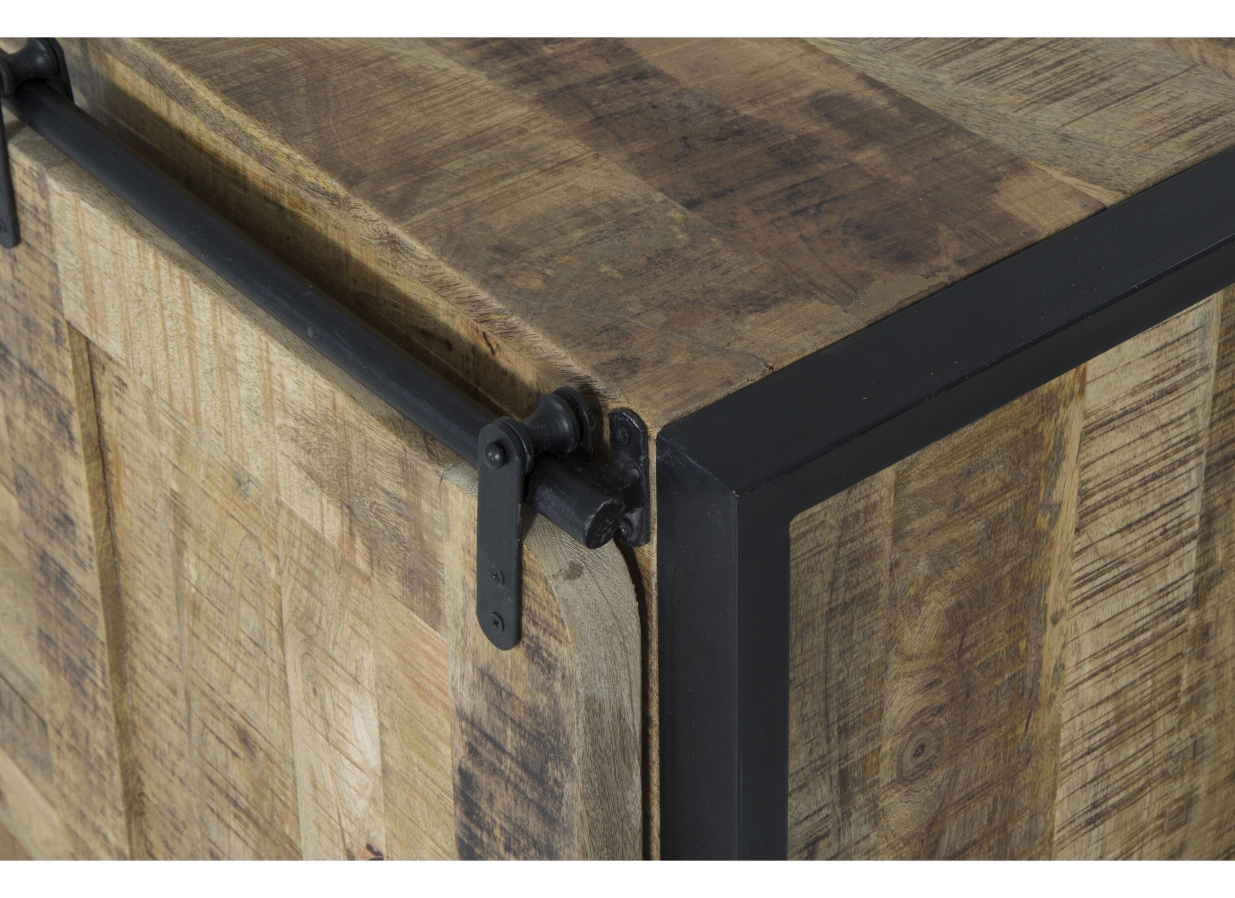 Buffet Woodstock 200x45cm - manguier massif & métal - naturel/noir