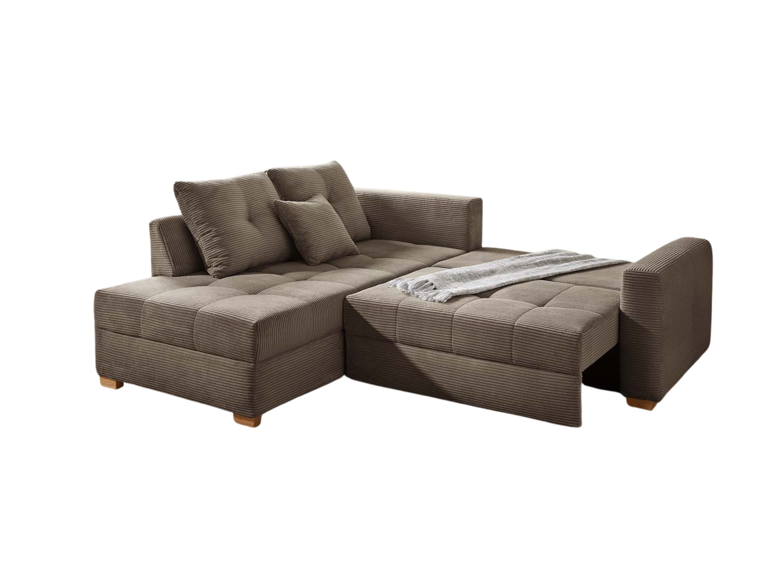 Aperçu - Canapé d'angle Heidelberg 228x199cm - tissu - brun avec funtion lit/relax et rangement