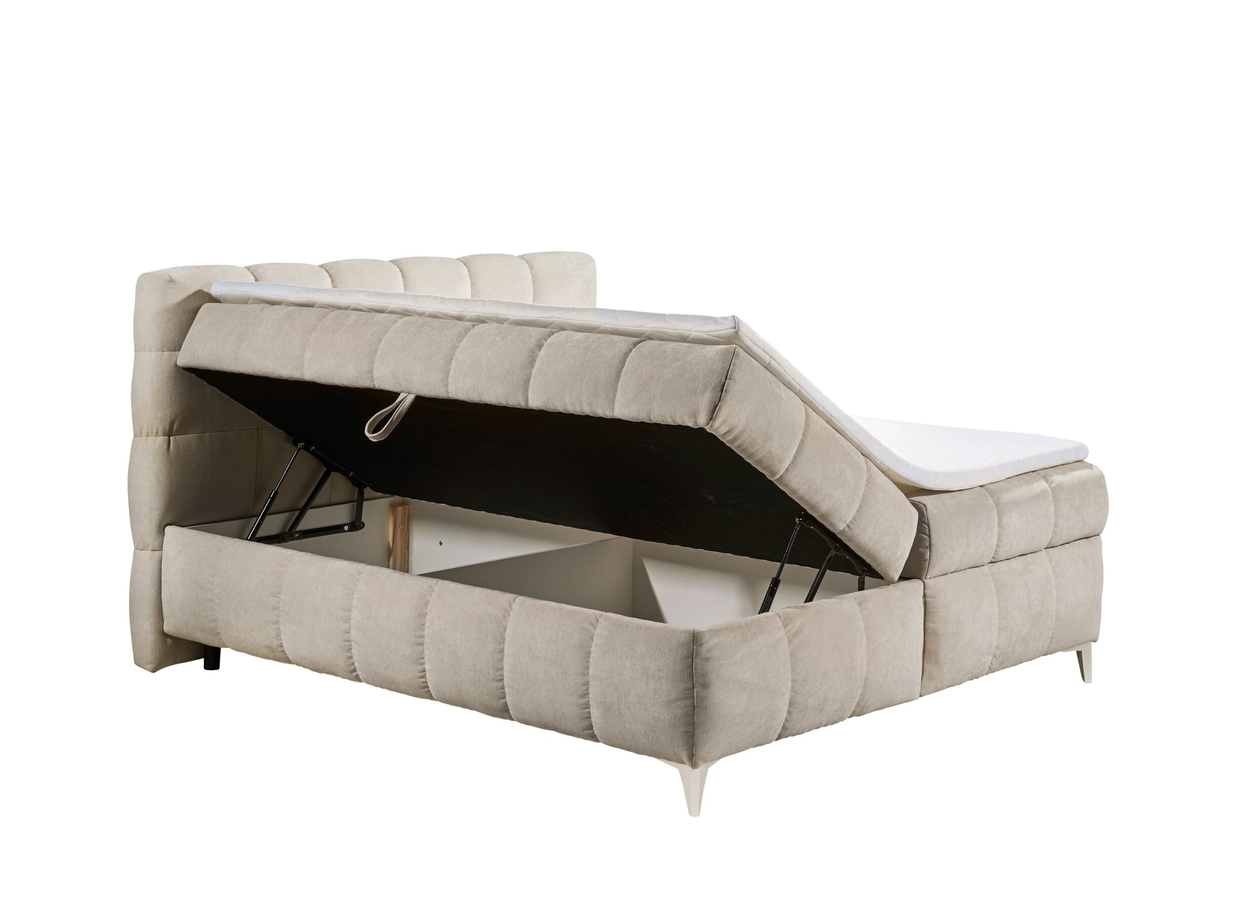 Disposition - Lit box Kylie 180x200cm - tissu - beige avec rangement