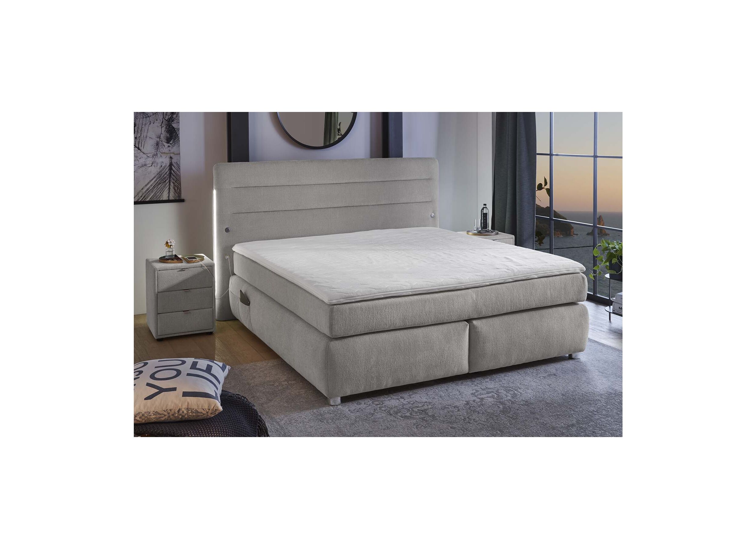 Boxspring Livia 180x200cm tissu gris moyen - Boxspring Livia 180x200cm tissu gris moyen