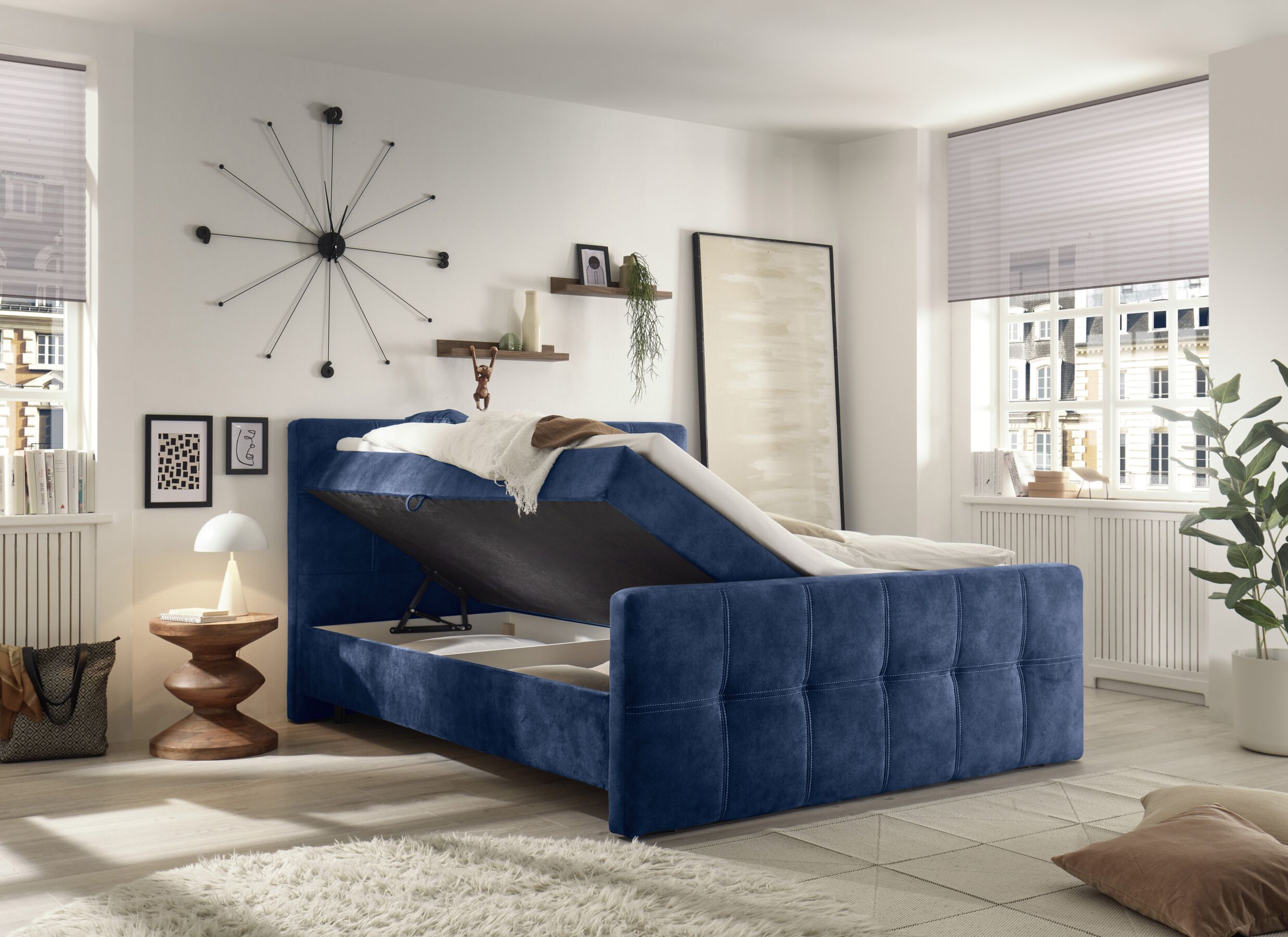 Sfeerfoto - Bedbox Valetta 160x200cm - stof - blauw met opbergruimte