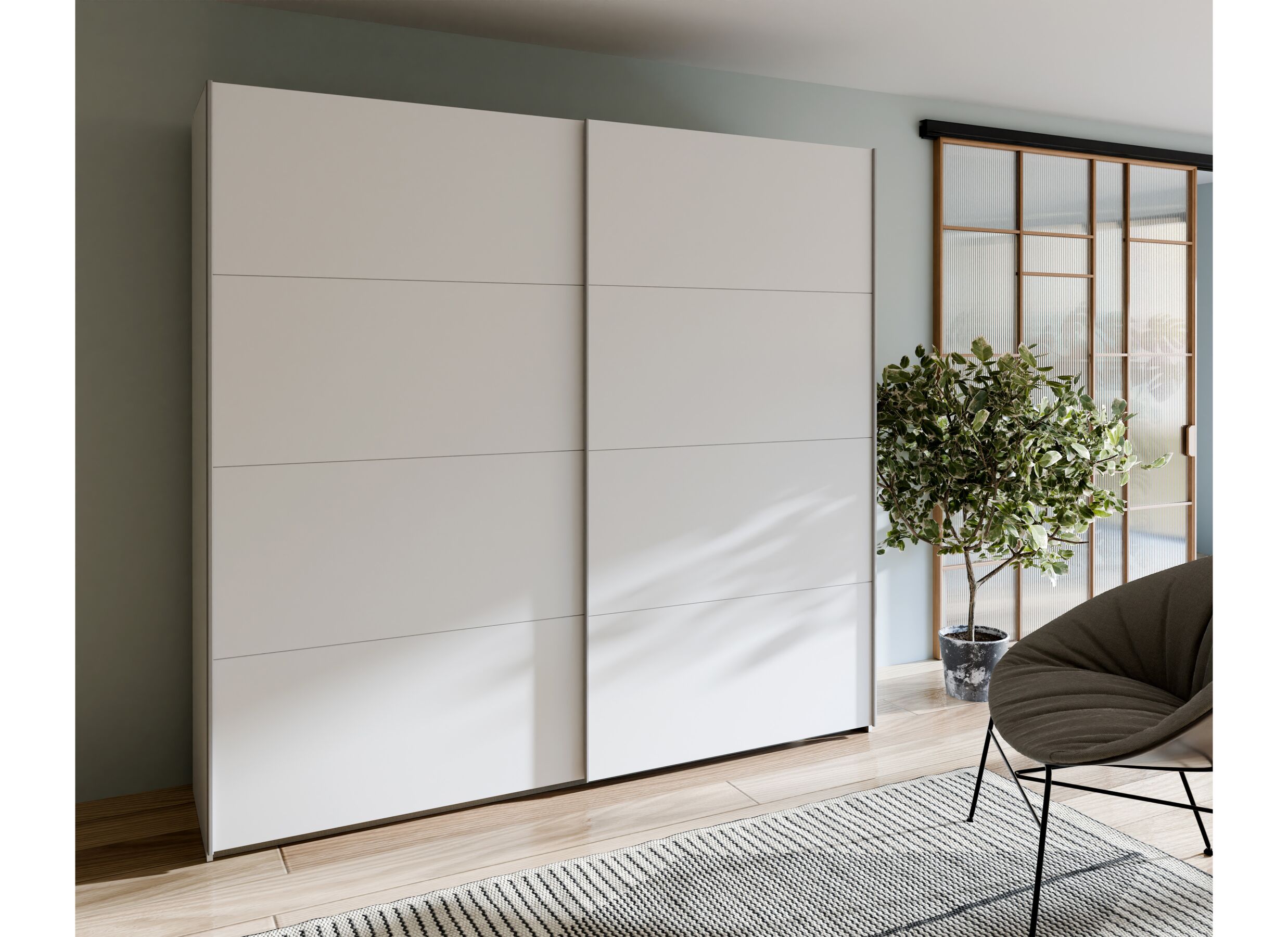 Foto ambiance - Armoire à portes coulissantes Schach & Mat 2 220cm - décor - blanc