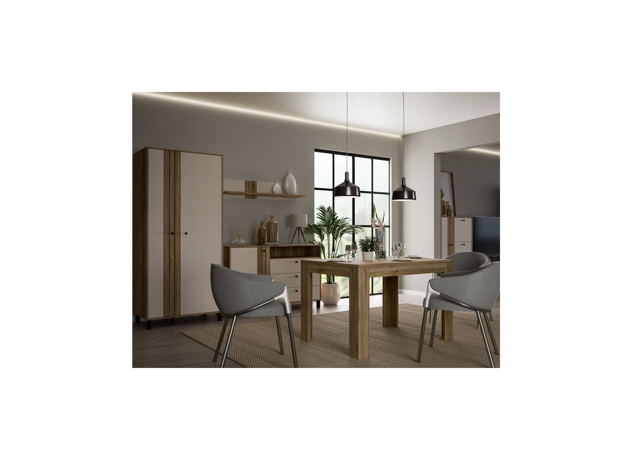 Photo ensemble - Meuble Bar Killarney 88cm - décor - mauvela oak/sand