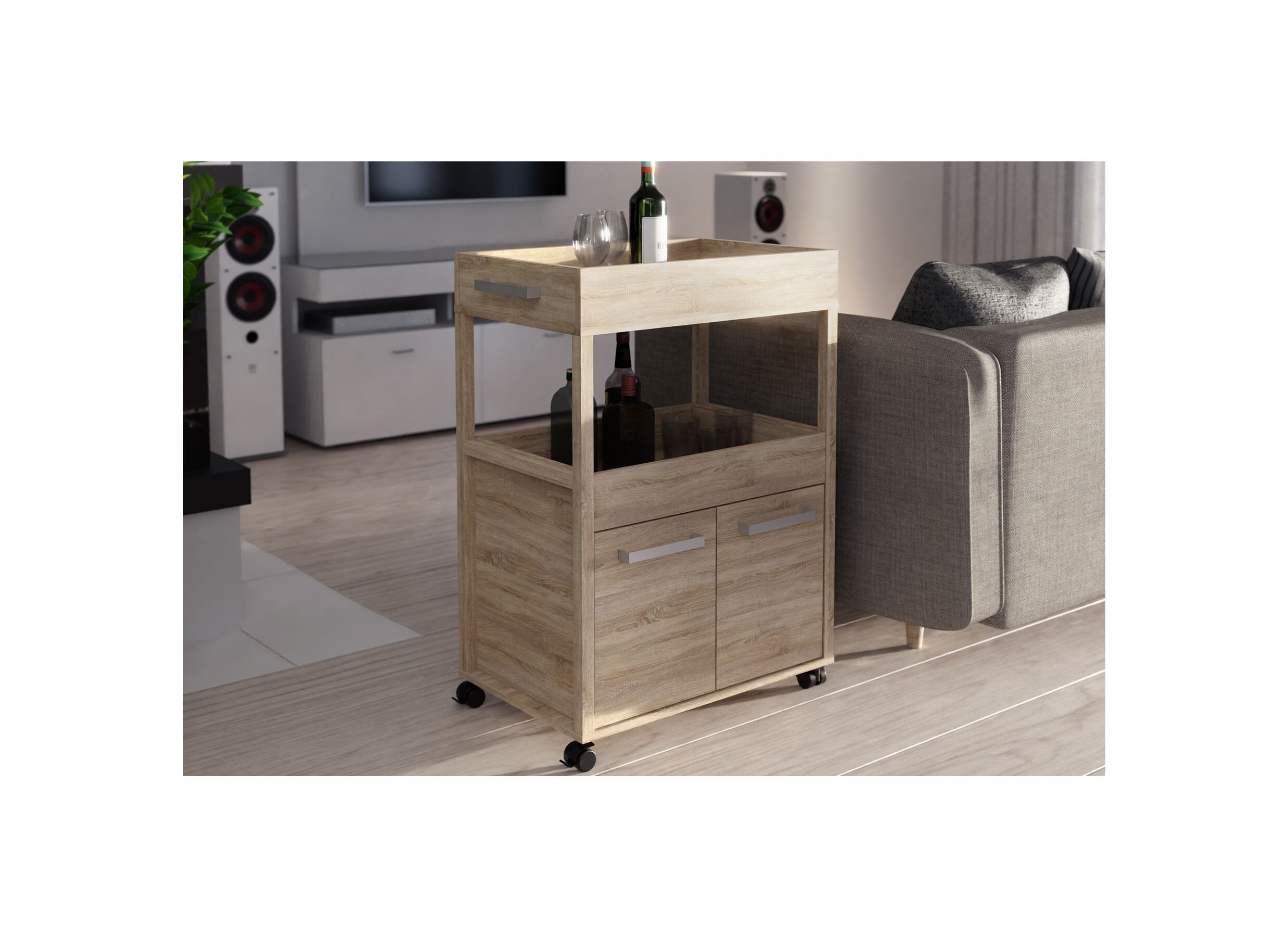 Sfeerfoto - Barkast Serveerwagen 60cm - decor - sonoma eik