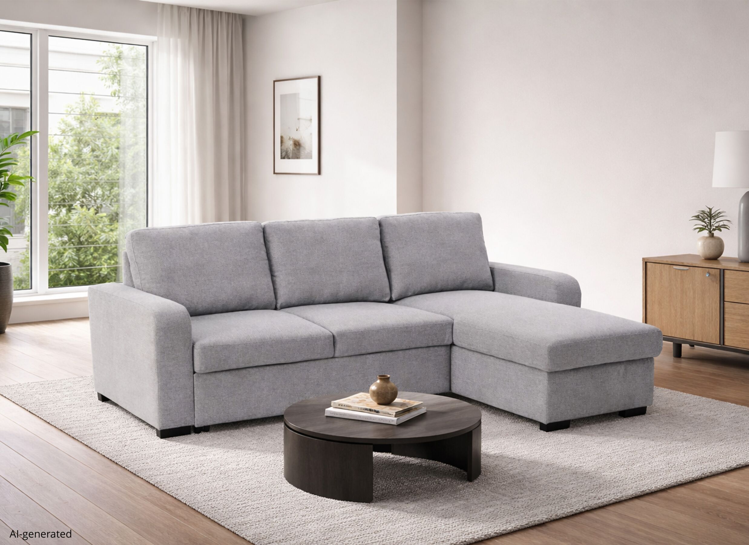 AI Generated - Hoeksalon Zenith 243x156cm - stof - grijs 2 persoons met slaapfunctie en opbergruimte