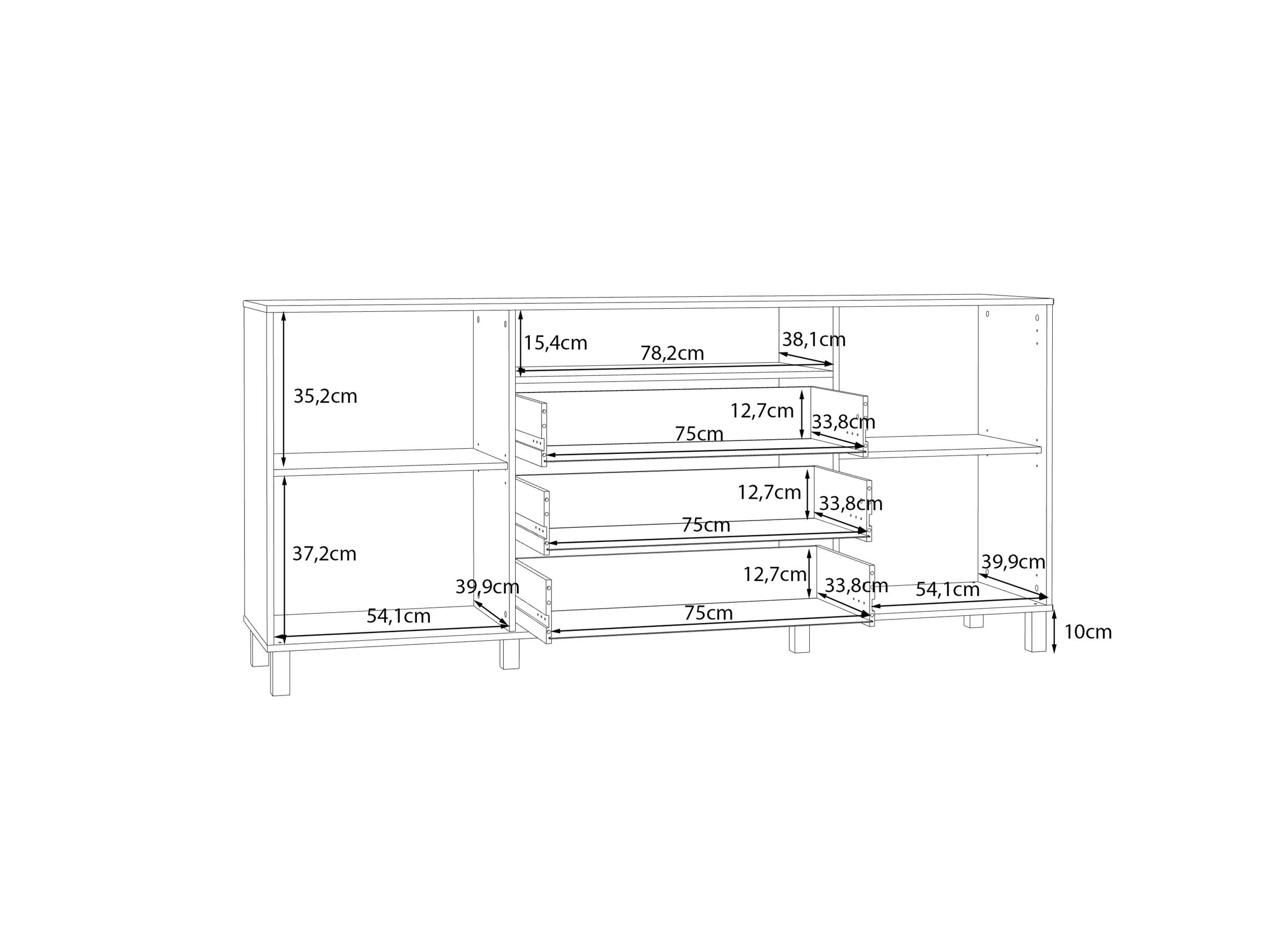 Dimensions - Buffet Killarney 193x87x42cm - décor - mauvela oak/sand