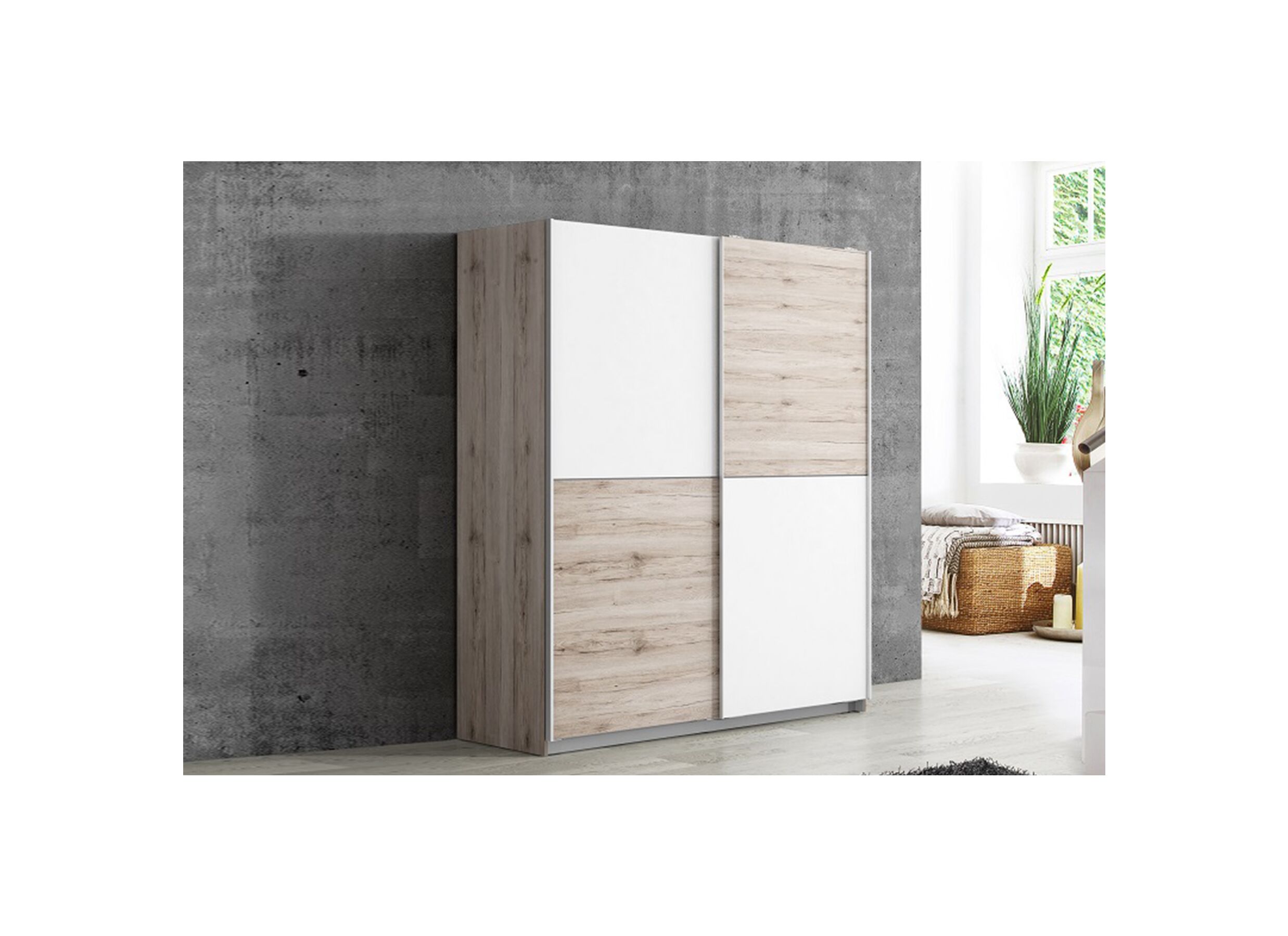 Schuifdeurkast Winner 170cm - decor - zandeik/wit