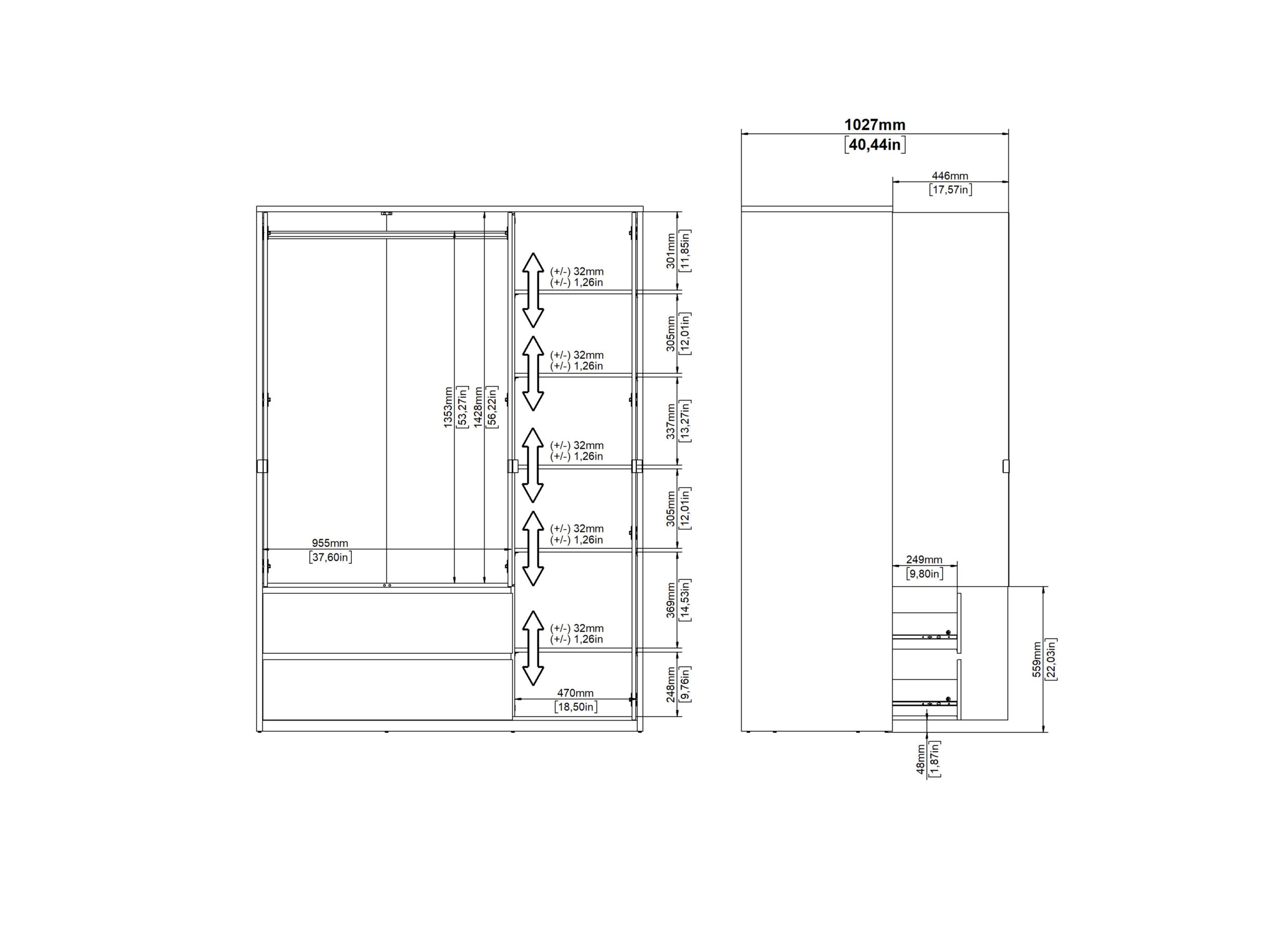 Dimensions - Garde-robe Next 149x58xH202cm - décor - blanc & jackson hickory