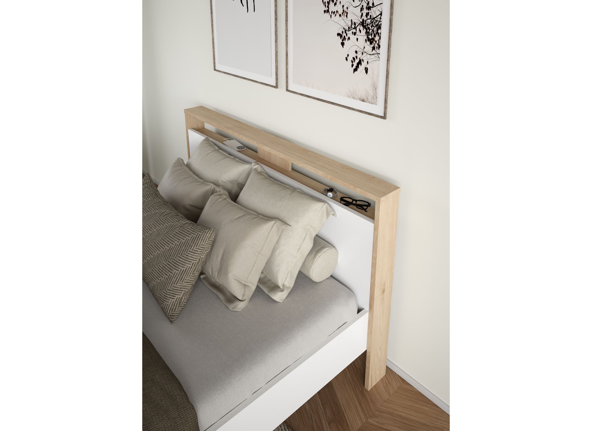 Sfeerfoto - Bed Next 140x200cm - melamine - glanzend wit & jackson hickory