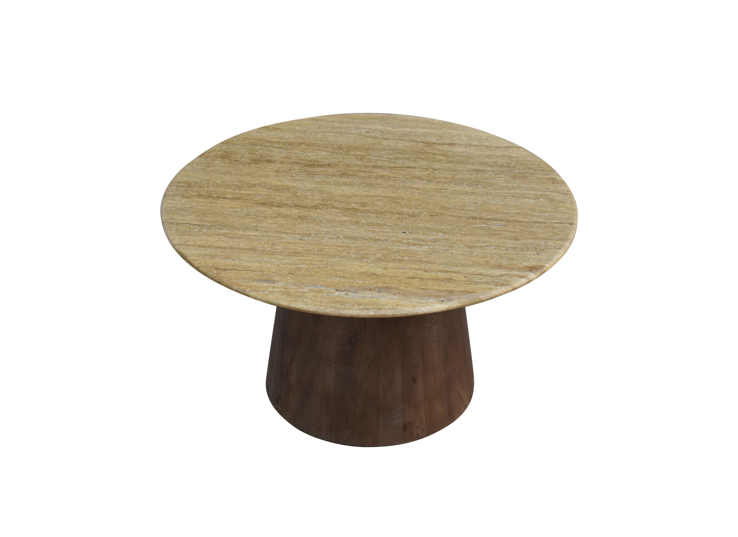 Aperçu - Table basse Cain Ø75cm - travertin & mangue massif - brun