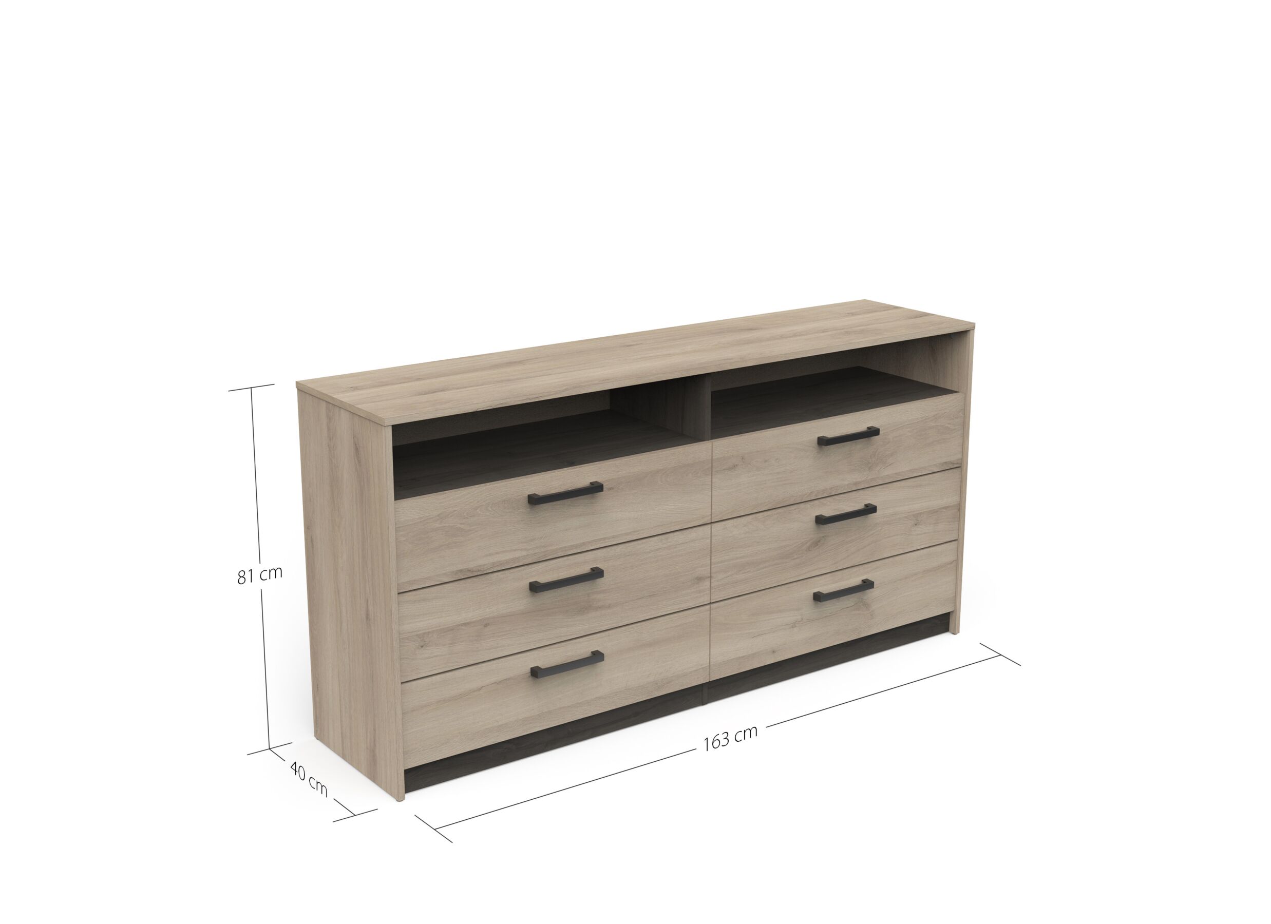 Afmetingen - Commode Watson 163x40x81cm - decor - kronberg & waterford eik