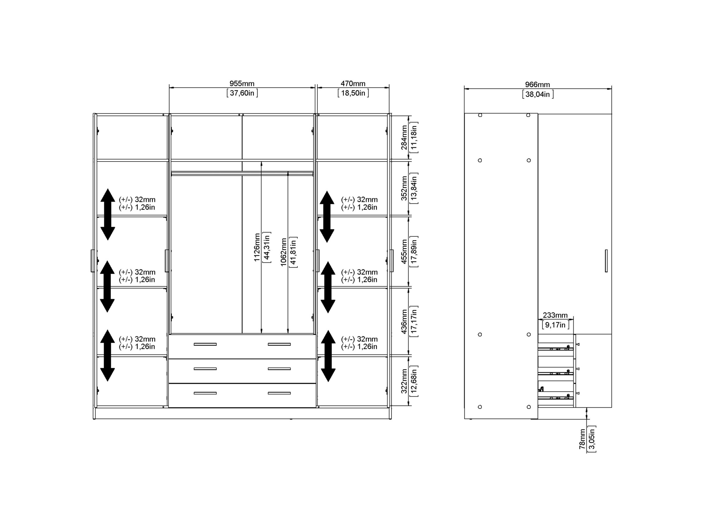 Dimensions - Garde-robe Sprint 196cm - décor - gris mat