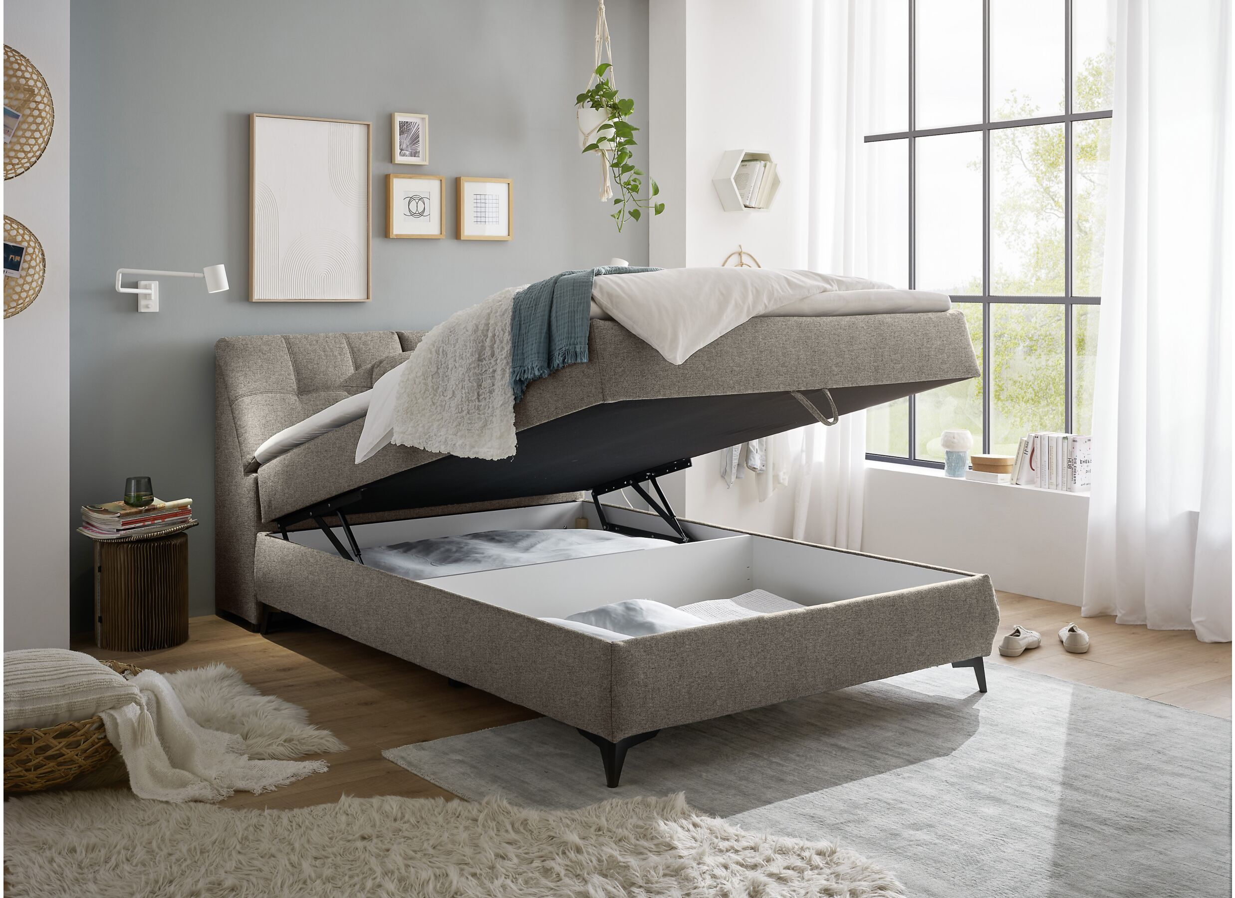 Bedbox Atlantis 140x200cm met opbergruimte stof zand