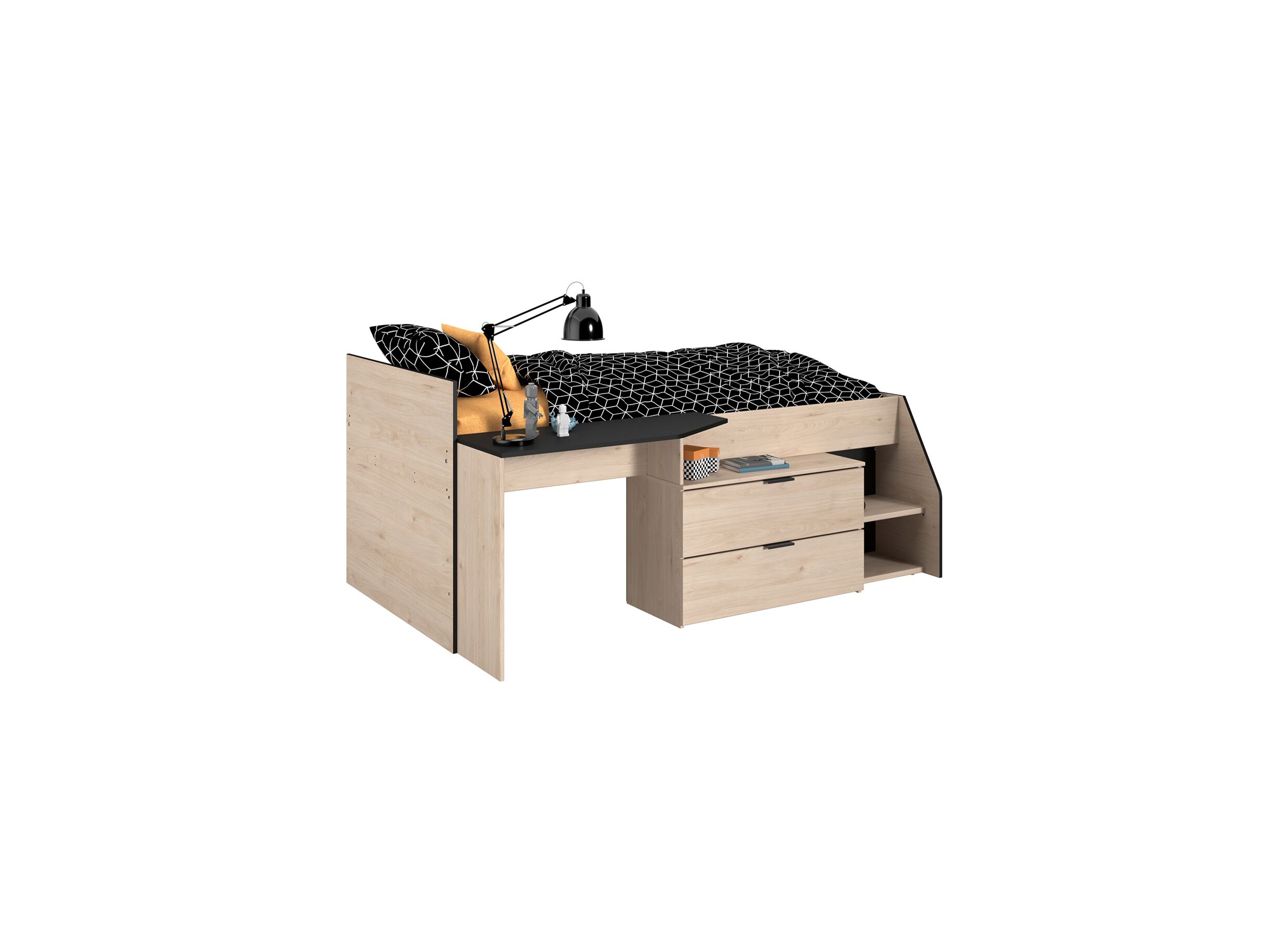 Lit mi-hauteur Milky 90x200/190cm chêne noir - Lit mi-hauteur Milky 90x200/190cm chêne noir