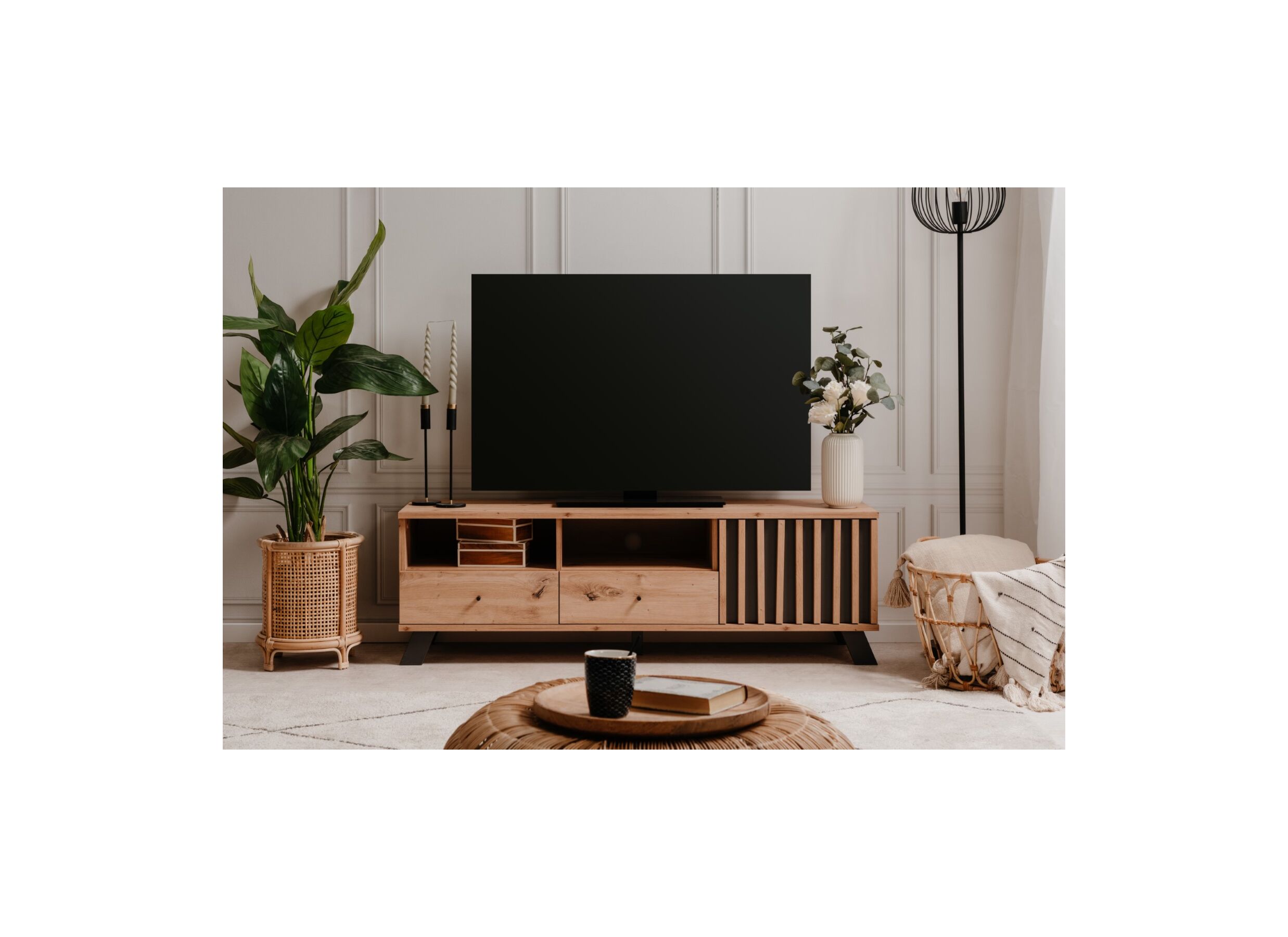Foto ambiance - Meuble TV Medan 138cm - melamine - chêne artisanal