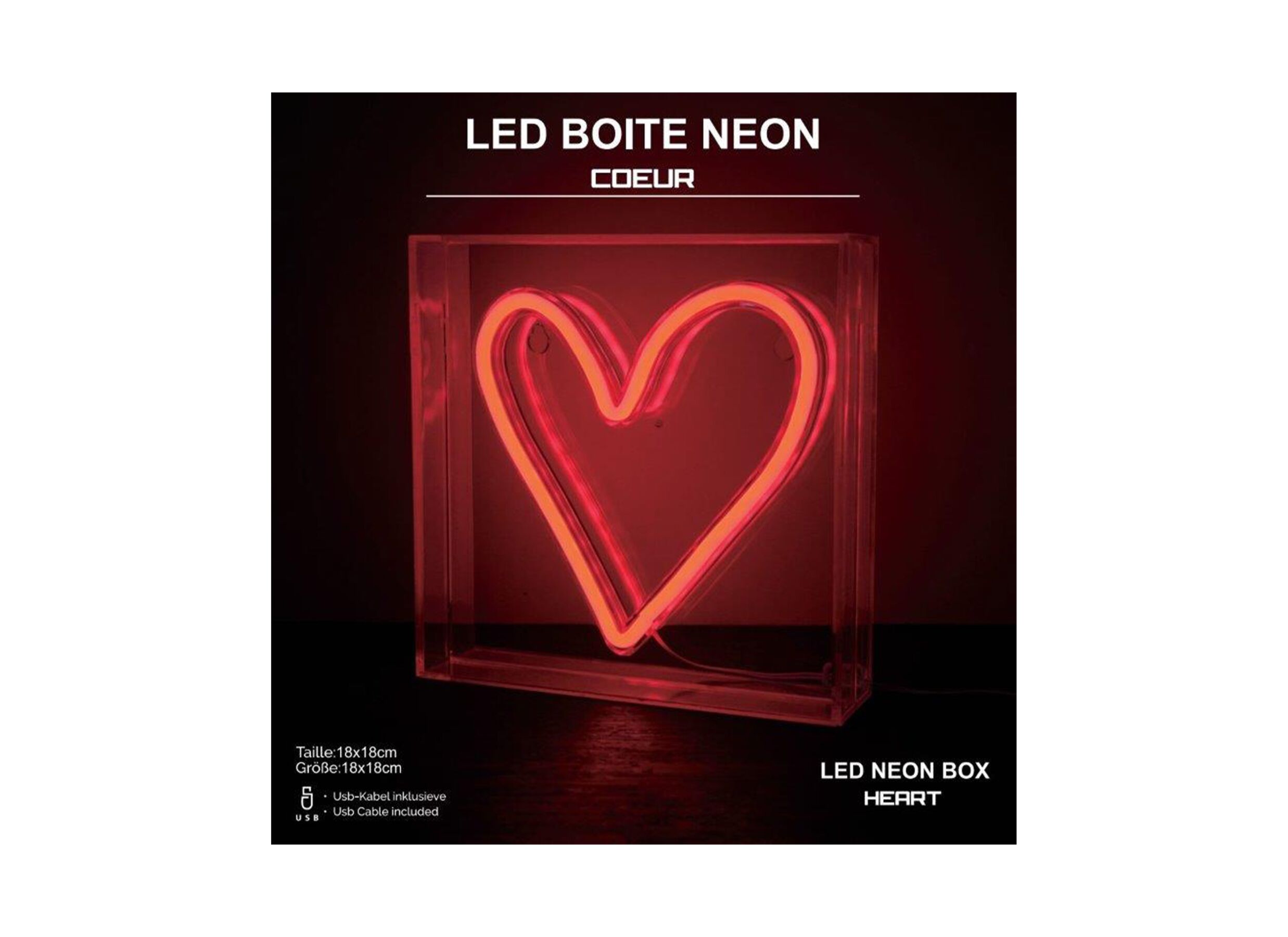 Ledlamp Neon Box Heart 18x18cm - kunststof - rood - Ledlamp Neon Box Heart 18x18cm - kunststof - rood