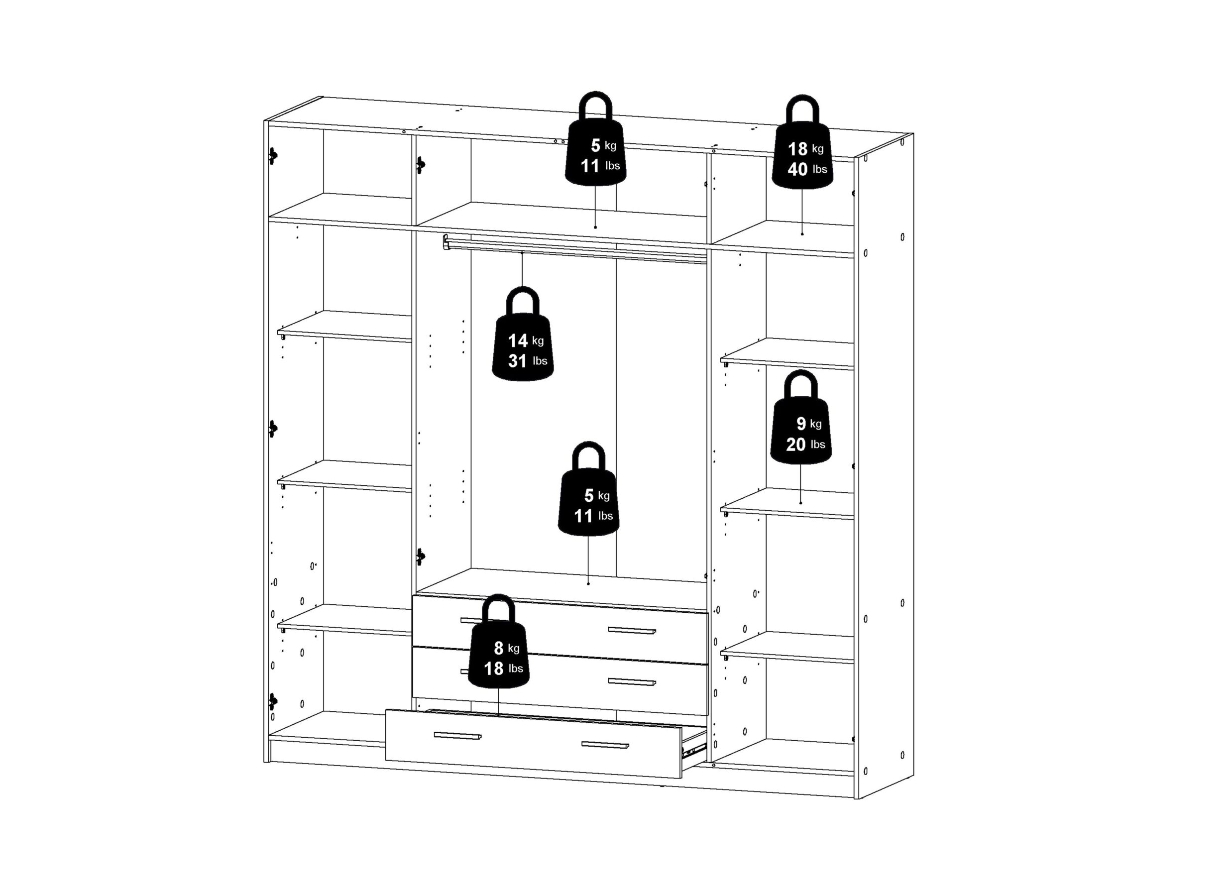 Dimensions - Garde-robe Sprint 196cm - décor - blanc