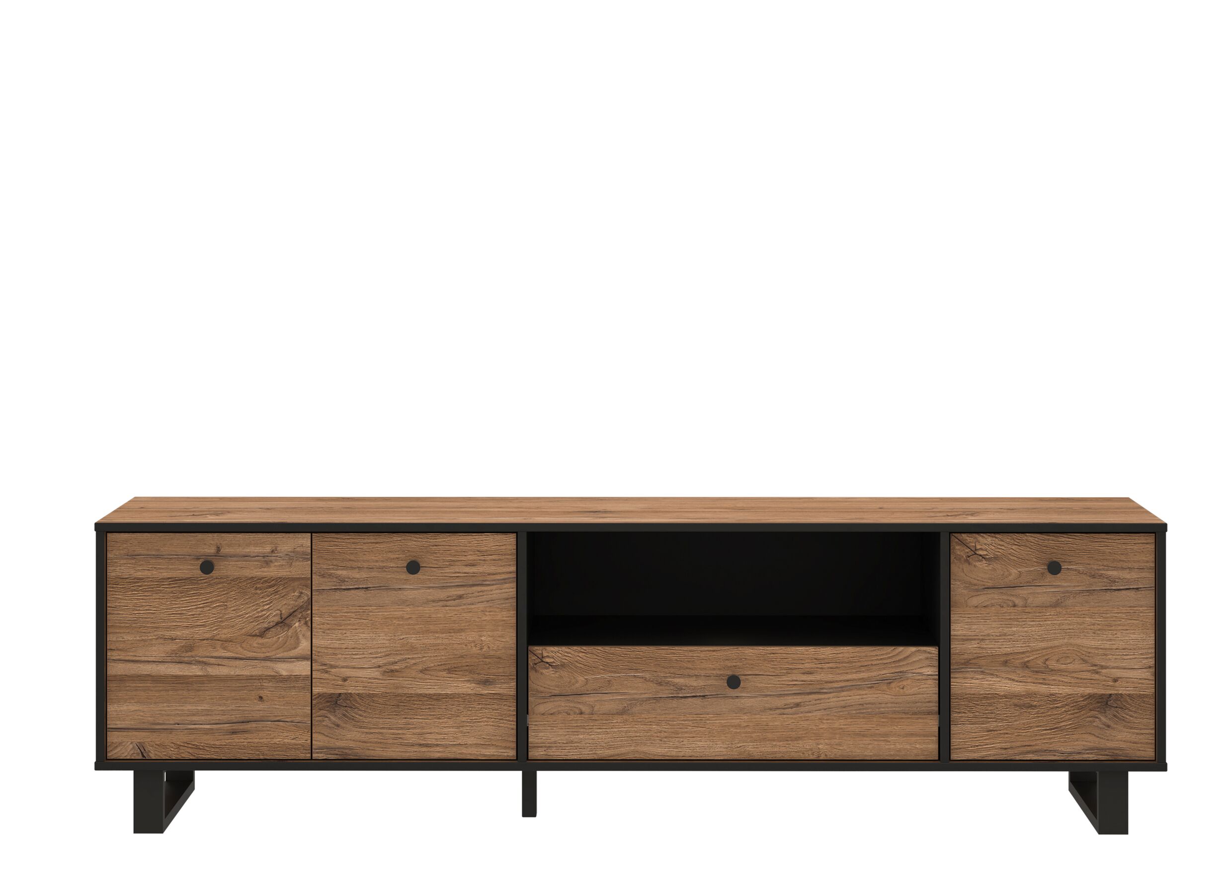 Meuble TV industriel 181cm - Meuble TV Sewill 181cm - panneau décor - chêne/noir