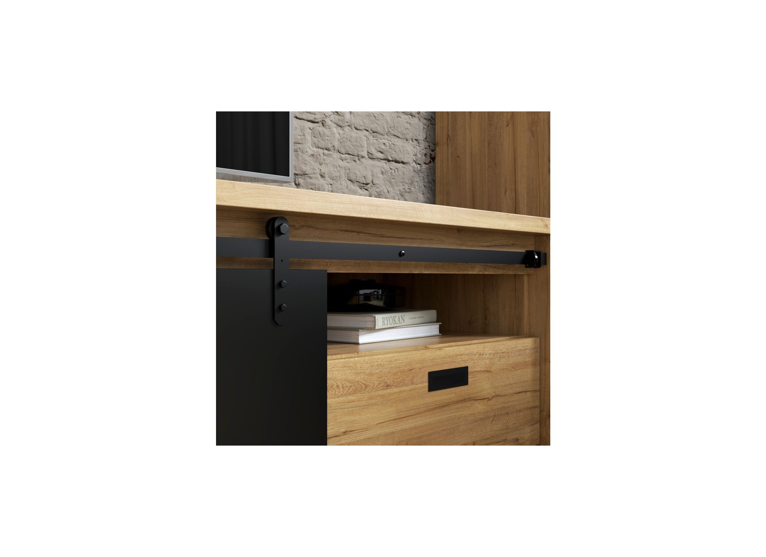 Tv-meubel Kaszimiro 203cm - meubelplaat - waterford eik/zwart