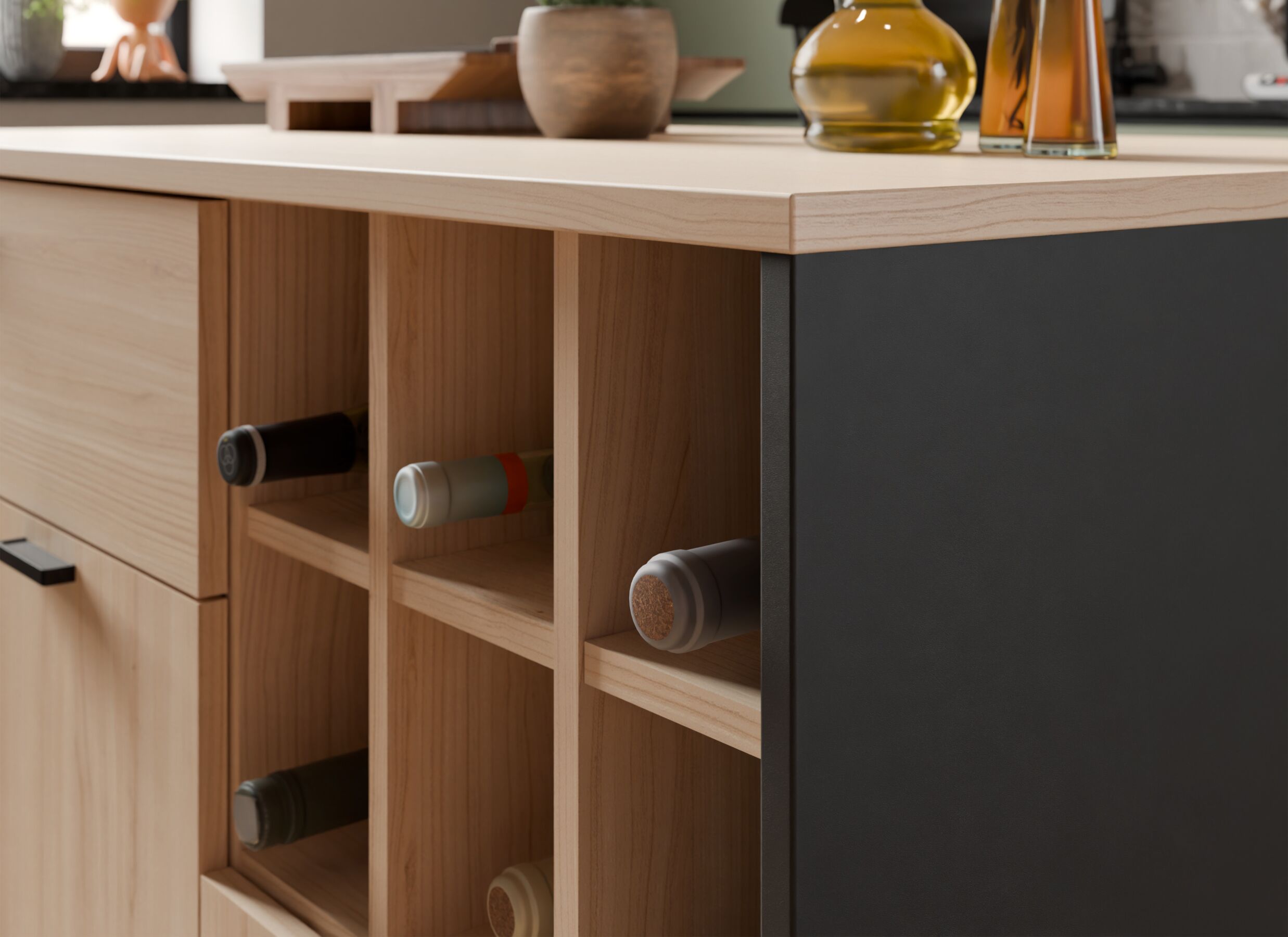 Foto ambiance - Armoire de cuisine Mantek 123x75cm - décor - chêne riva & noir
