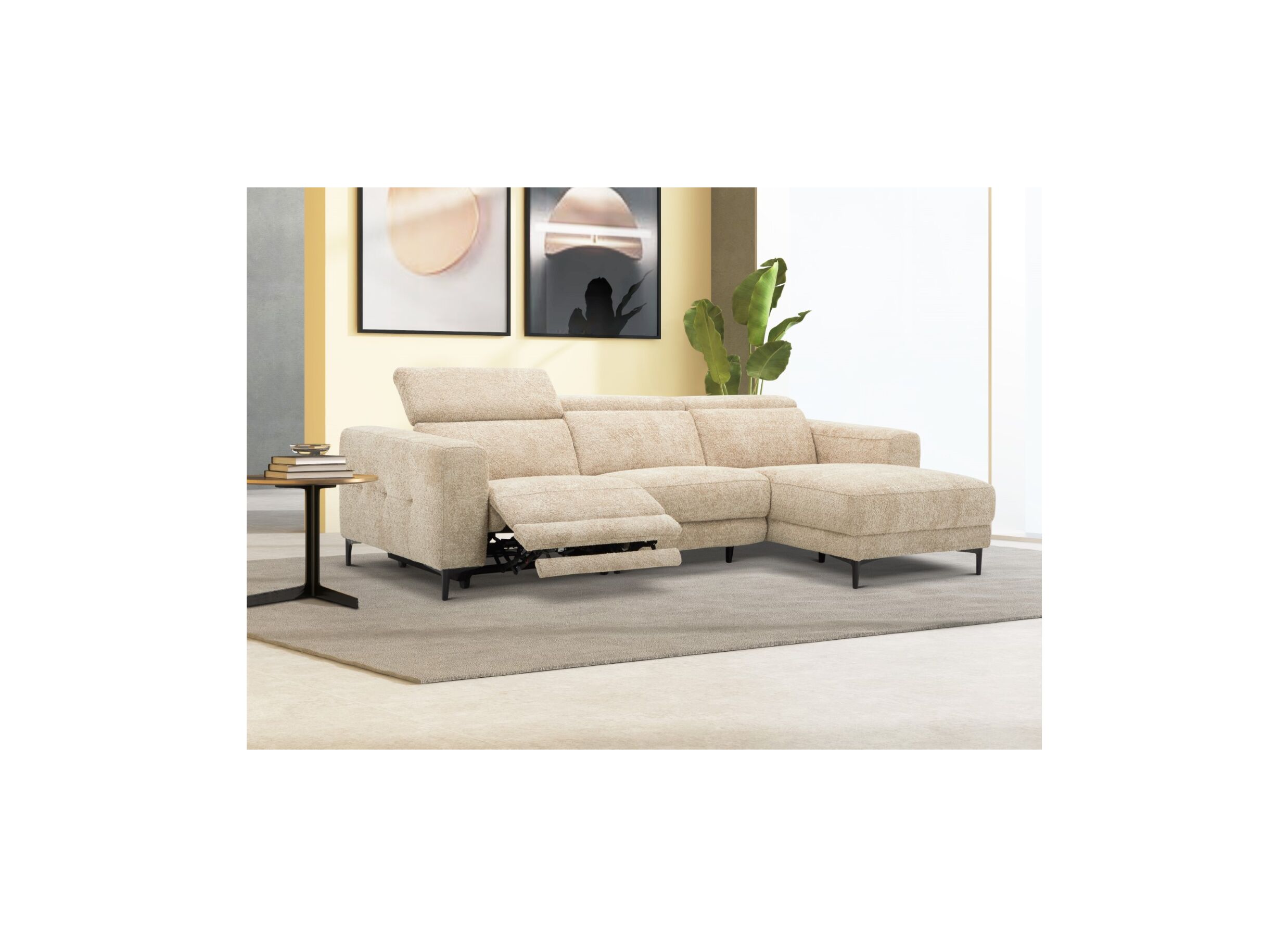 Sfeerfoto - Hoeksalon Cine 277x168cm - stof - taupe met relax