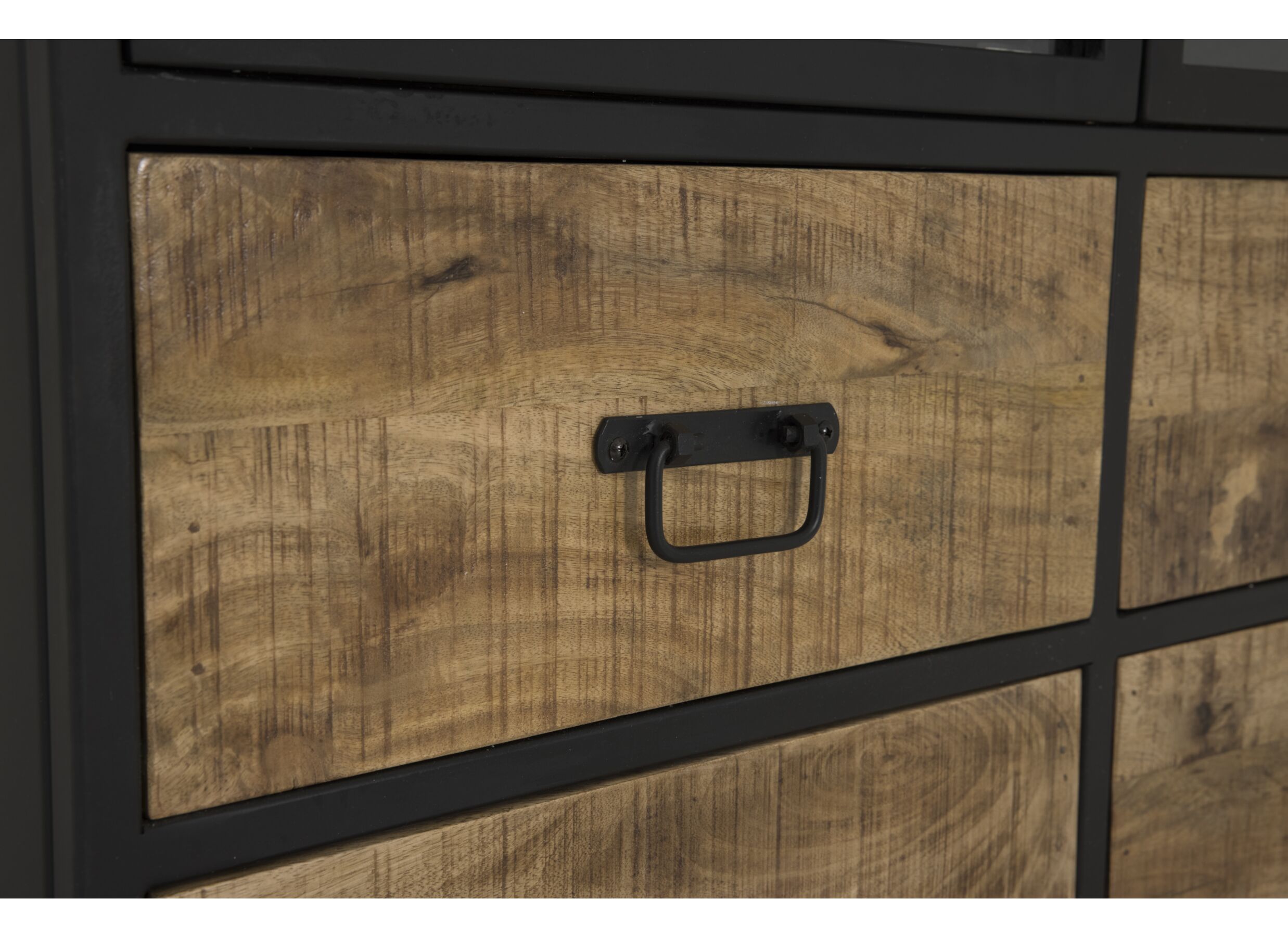 Vitrinekast Valeria 95cm - mango massief - naturel/zwart