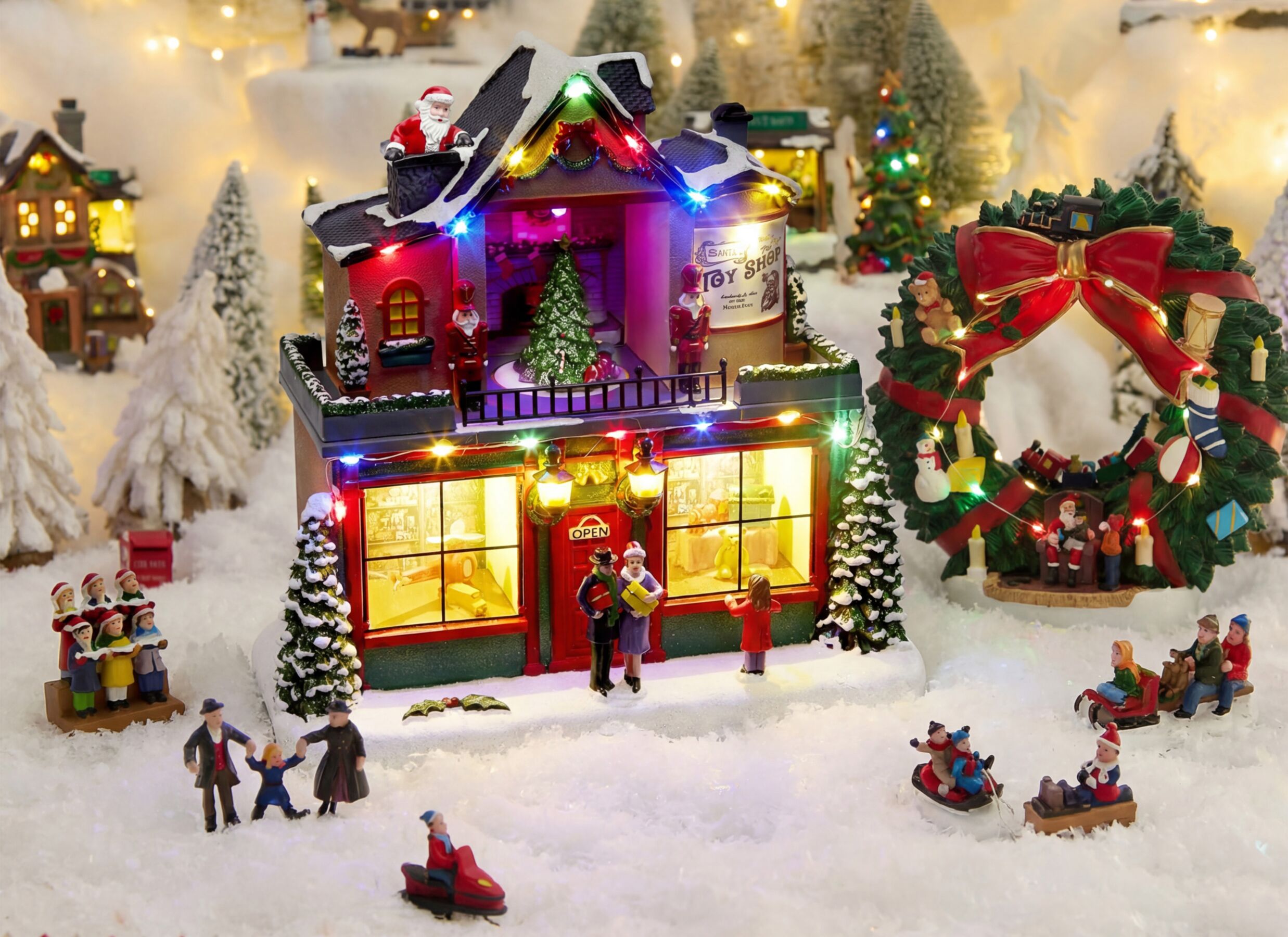 Sfeerfoto - Kerstdecoratie Cadeauwinkel LED H23,8cm - polystone - multicolor